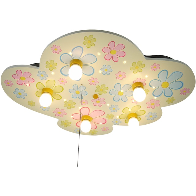 niermann LED Deckenleuchte »Wolke Blumen«, 5 flammig-flammig,  Kinderzimmerlampe. Wolke, Bunte Blumen | BAUR