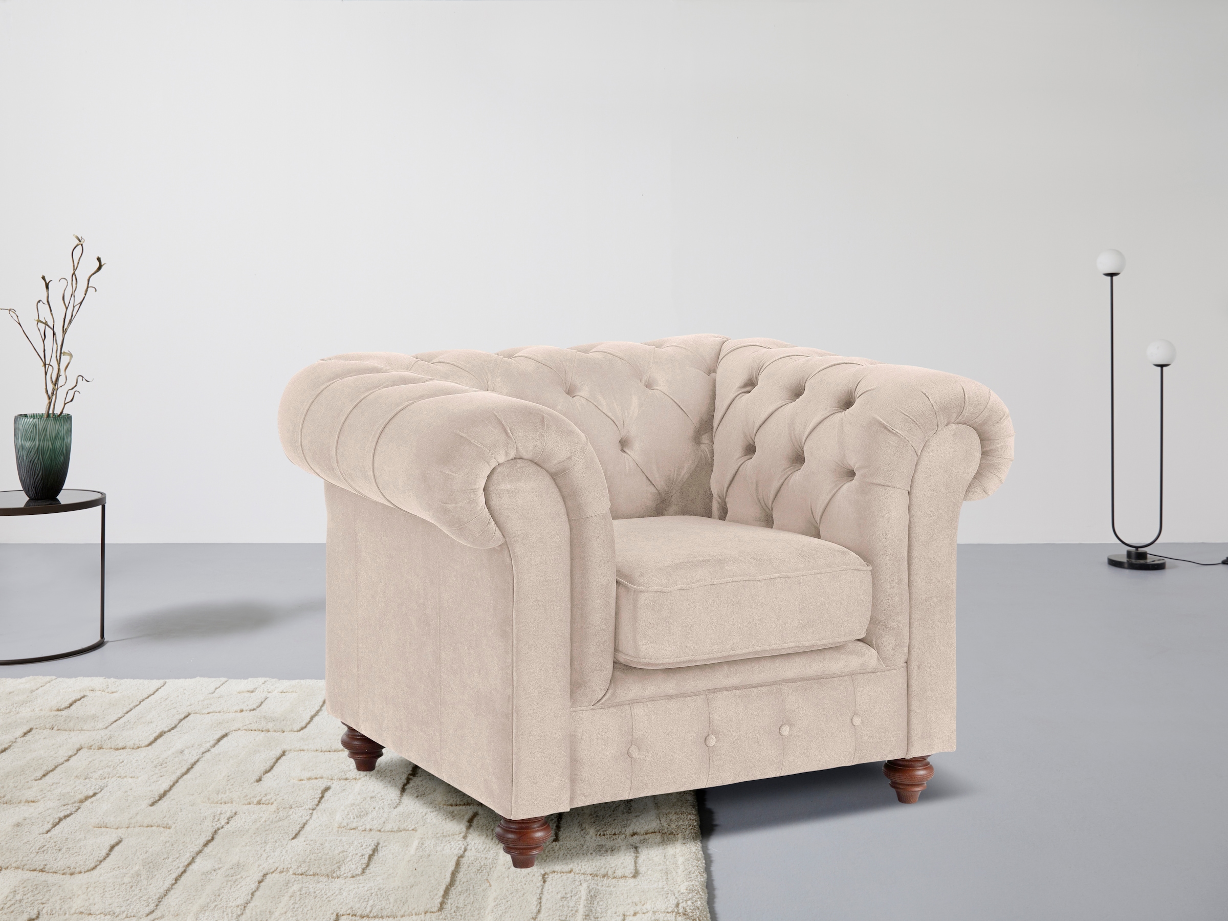 OTTO home Sessel "Chesterfield B/T/H: 105/69/74 cm" mit hochwertiger Knopfheftung, auch in Leder
