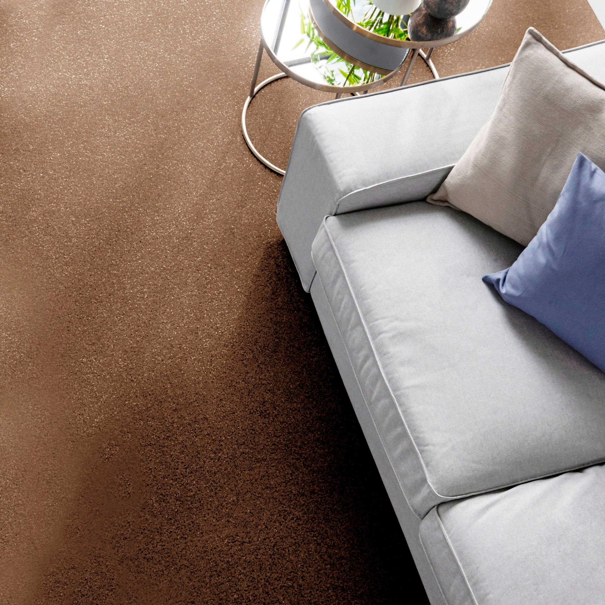 Teppichboden ANDIAMO "Kira, Velours, Gesamthöhe 8 mm, Made in Belgium", braun (schoko), B:400cm L:600cm, Kunstfaser, Teppiche, Uni Farben, Breite 400 cm, strapazierfähig, pflegeleicht, Wohnzimmer