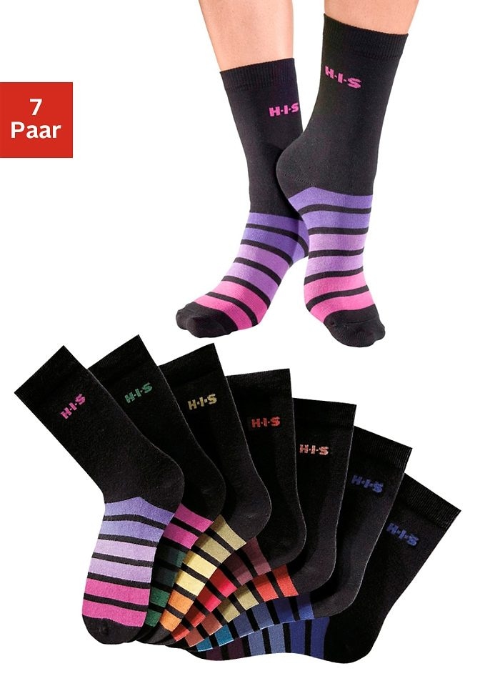 H.I.S Freizeitsocken, (Set, 7 Paar), mit buntem Ringelmuster