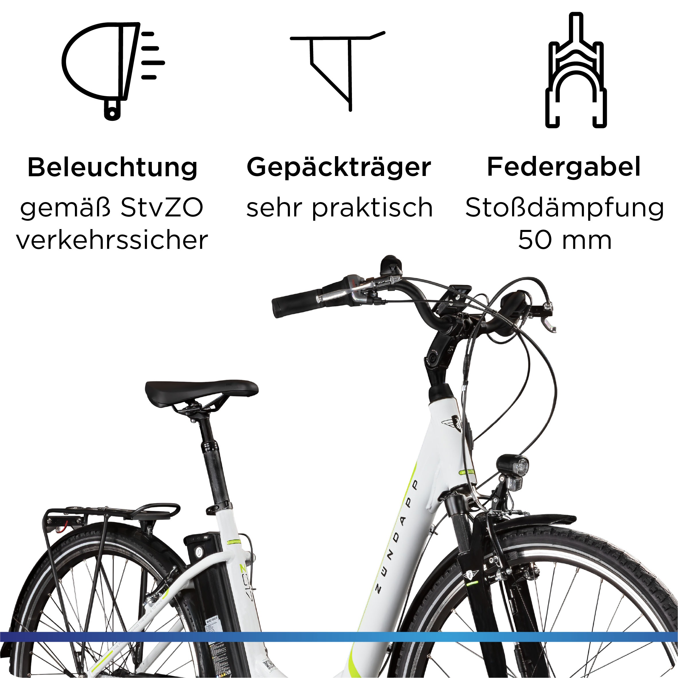 Zündapp E-Bike »Z517«, 7 Gang, Shimano, Frontmotor 250 W, (mit großem Frontkorb), Pedelec, Elektrofahrrad für Damen u. Herren