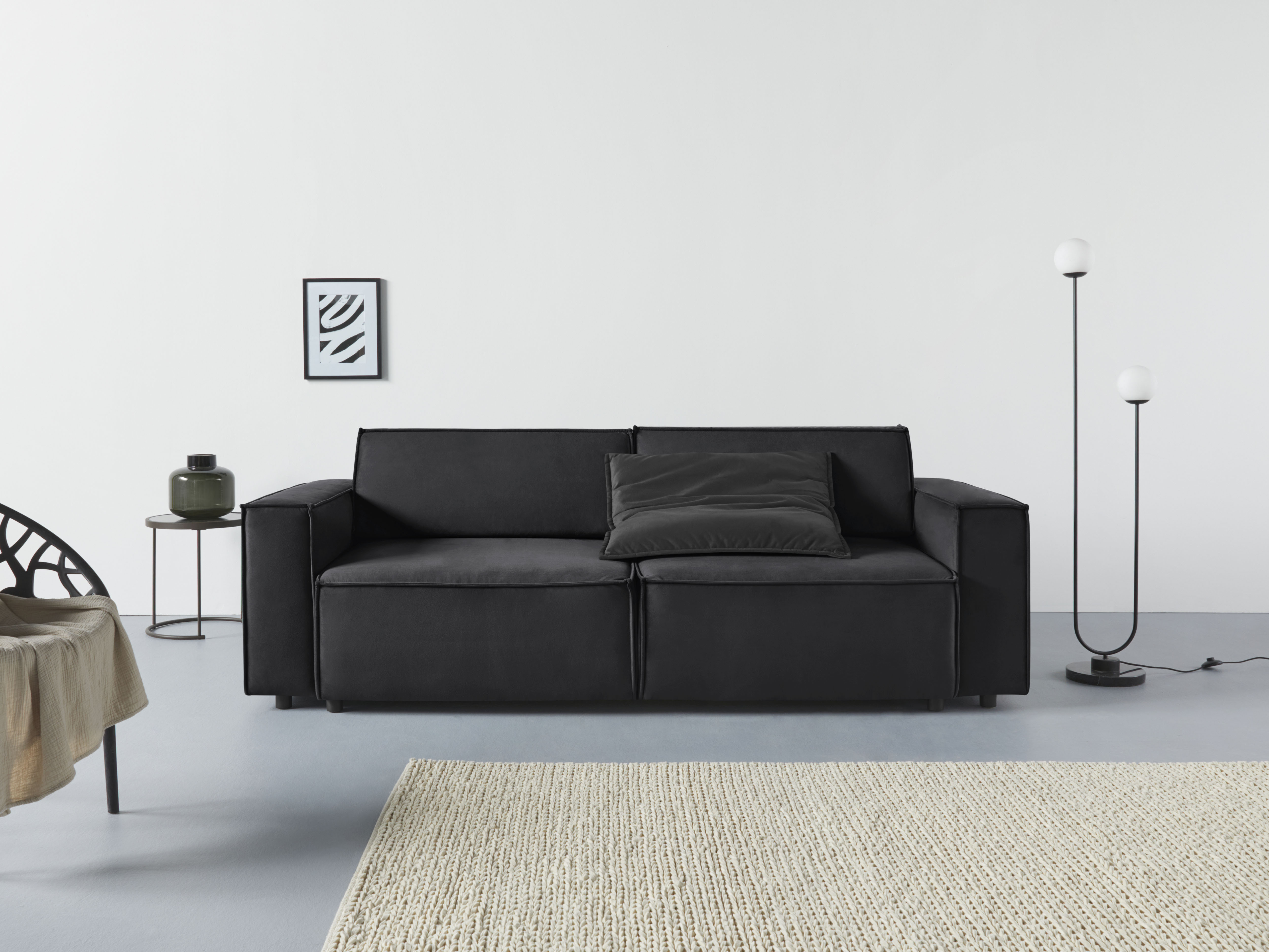 Home affaire Schlafsofa "Marva, B: 245 cm, Liegel. 152x190 cm" Schlaffunktion, Bettkasten & 1 Zierkissen, Federkern