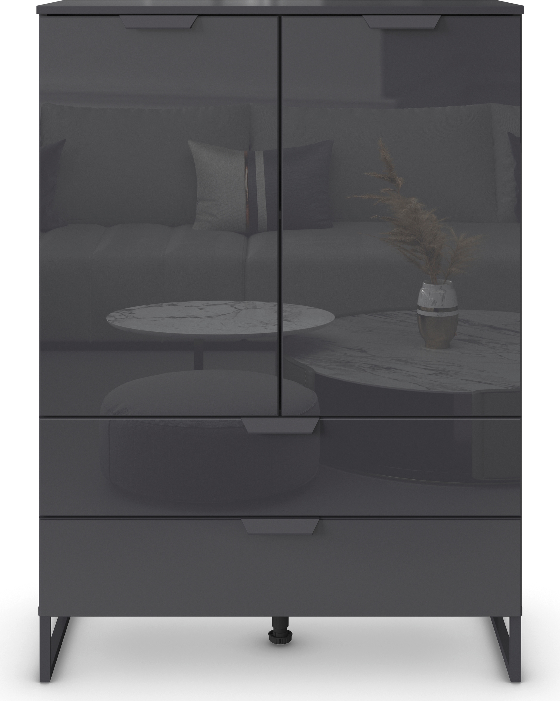 rauch Hochkommode »Modern by Aditio«, mit Glasfront und Kufenfuß, 2 Schubladen mit Softclose-Funktion