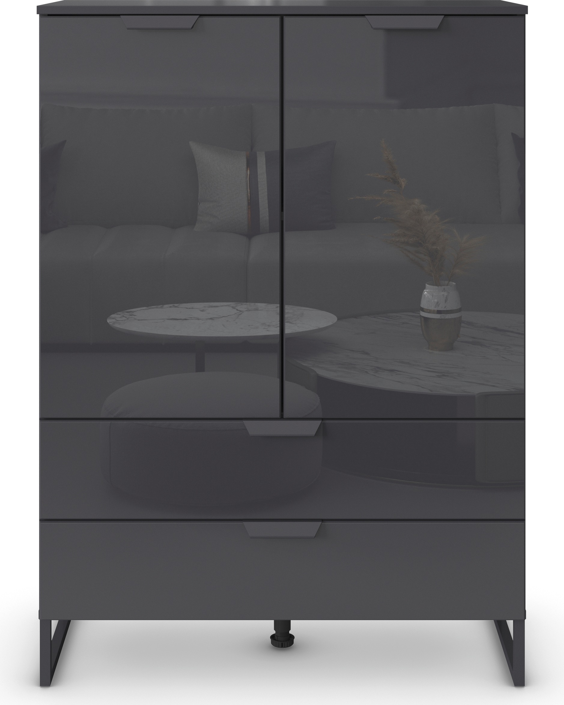 rauch Hochkommode "Modern by Aditio", mit Glasfront und Kufenfuß, 2 Schubladen mit Softclose-Funktion