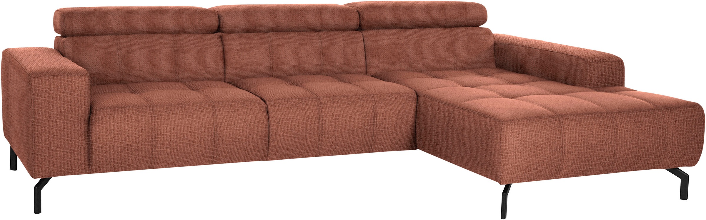 DOMO collection Ecksofa »Cunelli tolle Sitznähte als Designelement, fester Sitzkomfort, L-Form«, wahlweise mit 6-fach verstellbarer Kopfteilverstellung, bodenfrei
