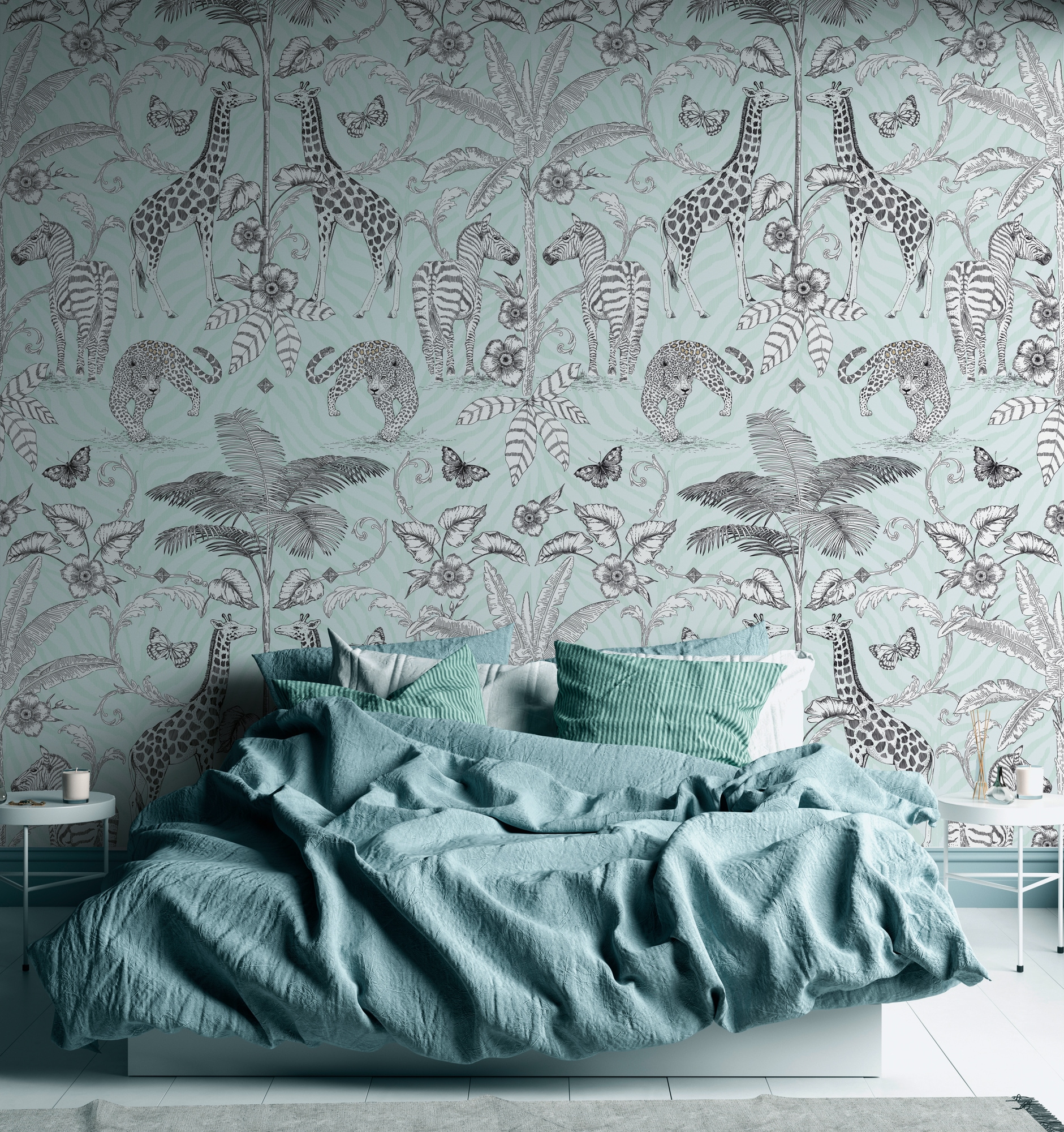 living walls "Tiertapete Schwarz Weiß" gemustert matt neutral glatt Ssafari-Tapete fototapete Tapeten Wohnzimmer Schlafzimmer Küche Flur