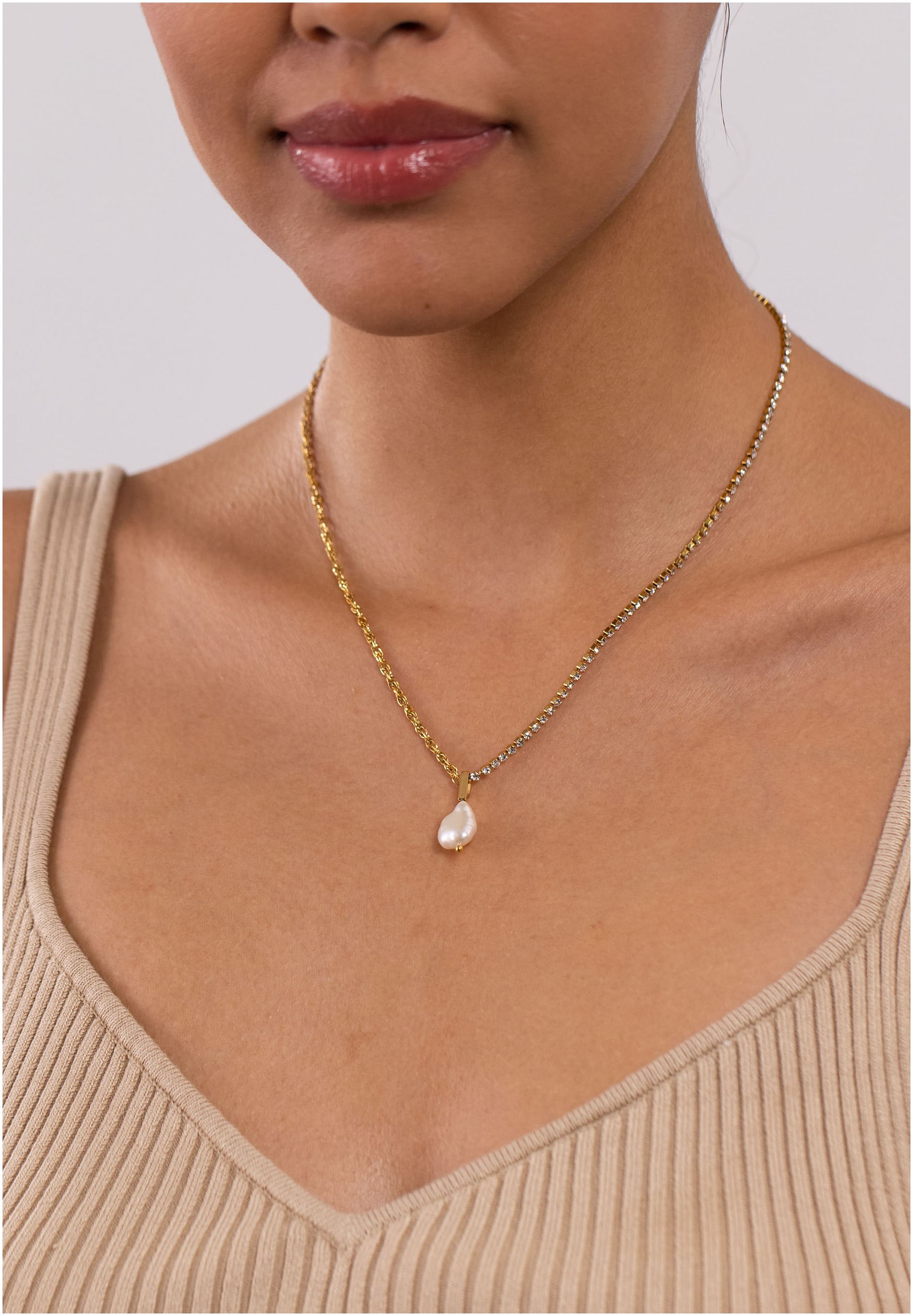 Purelei Kette mit Anhänger »Schmuck Geschenk Elua Glitzer, 2108«, mit Zirkonia (synth.) - mit Süßwasserzuchtperle
