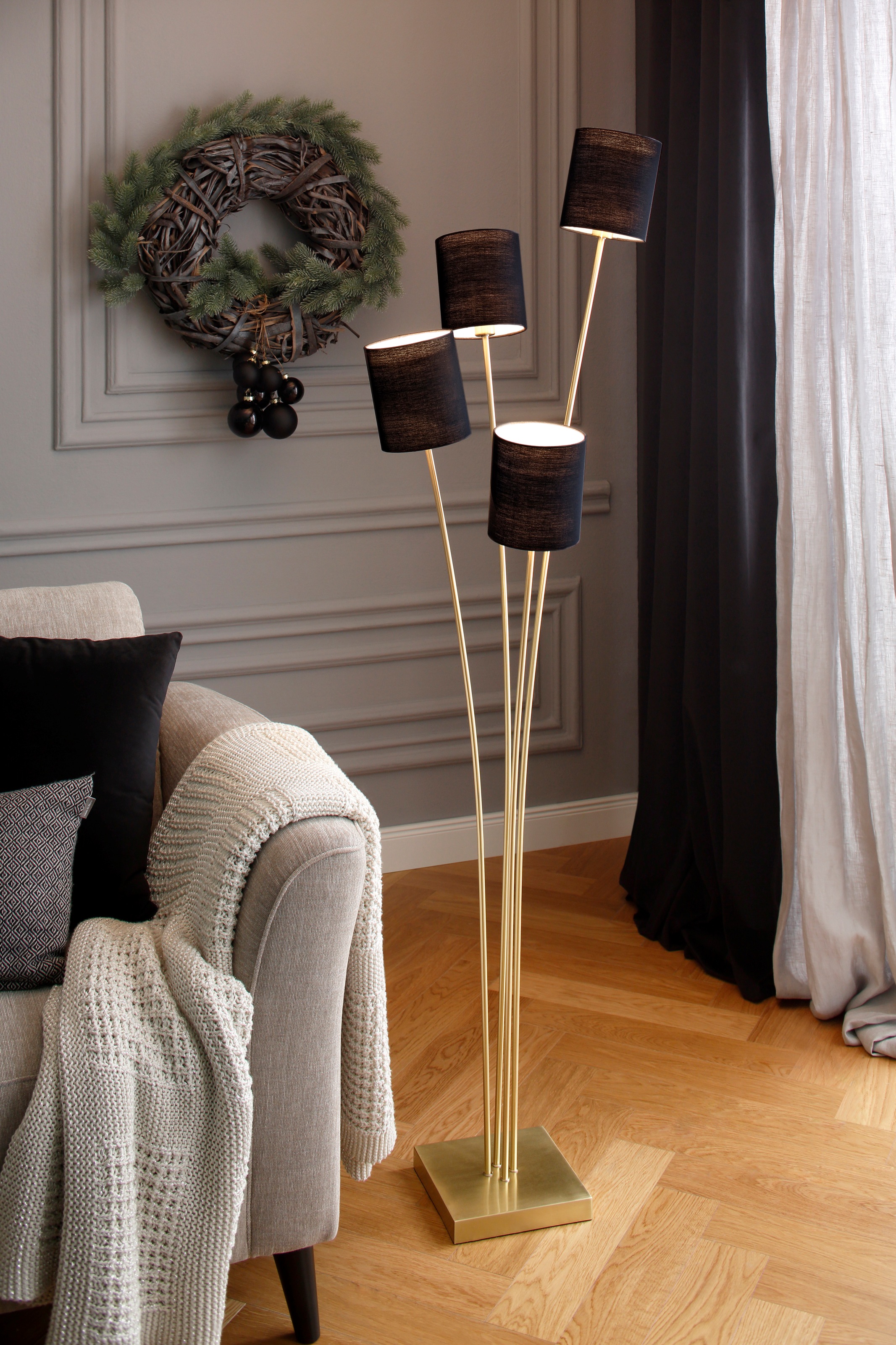 Home affaire,Stehlampe mit weißen Stoffschirmen online kaufen | BAUR