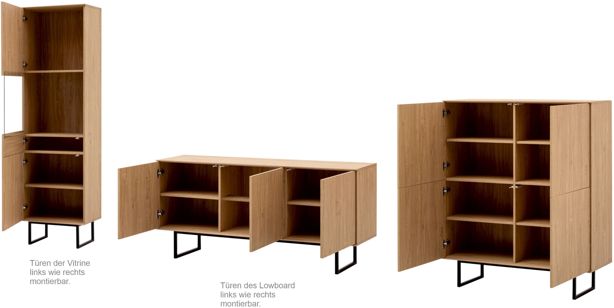 Home affaire Wohnwand »Lund, moderne Anbauwand, Wohnzimmer-Set in Stone Oak«, (3 St.), enthält Vitrine, Lowboard und Highboard