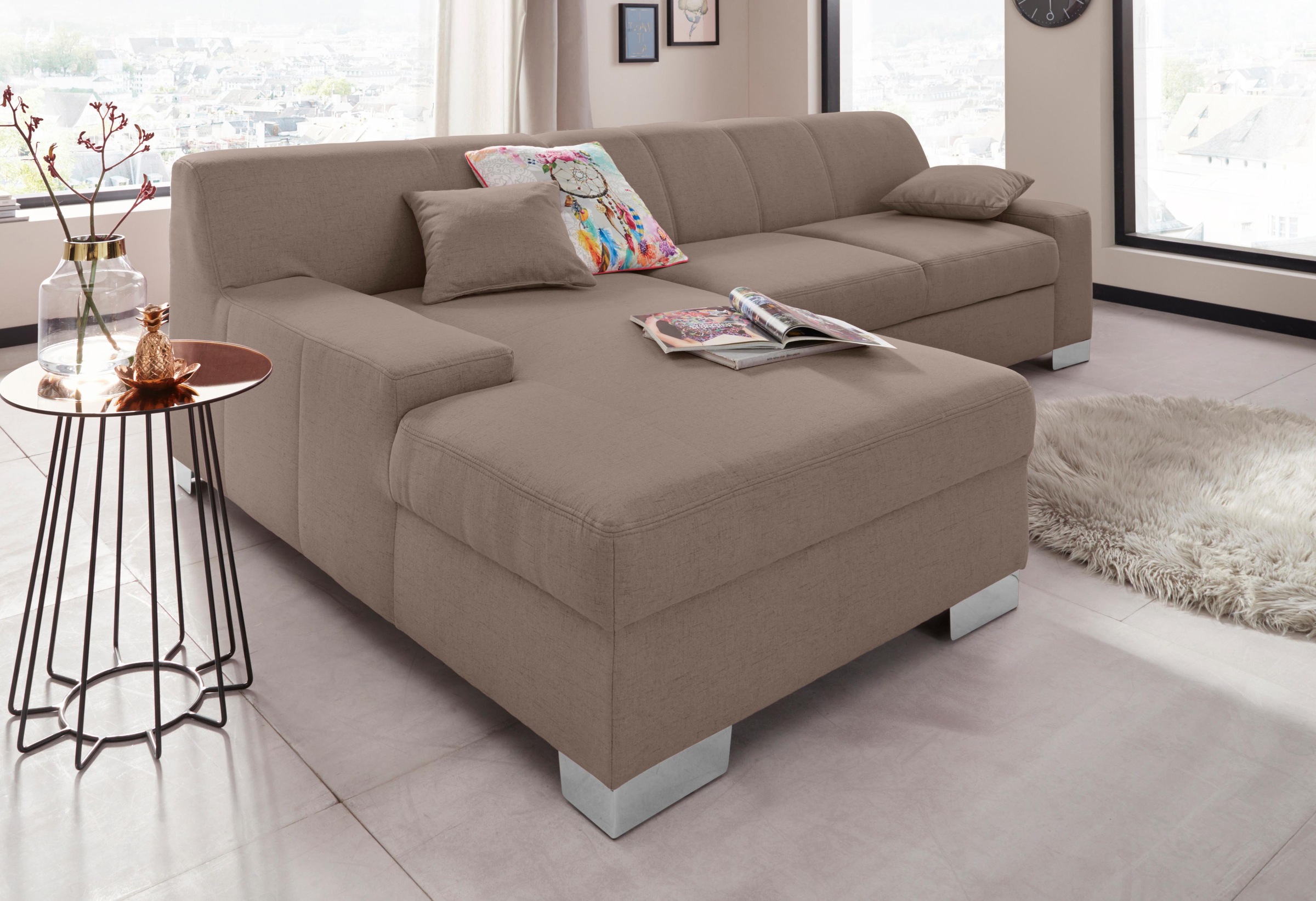 DOMO collection Ecksofa "Bero, elegant und zeitlos, flache Armlehnen, L-For günstig online kaufen