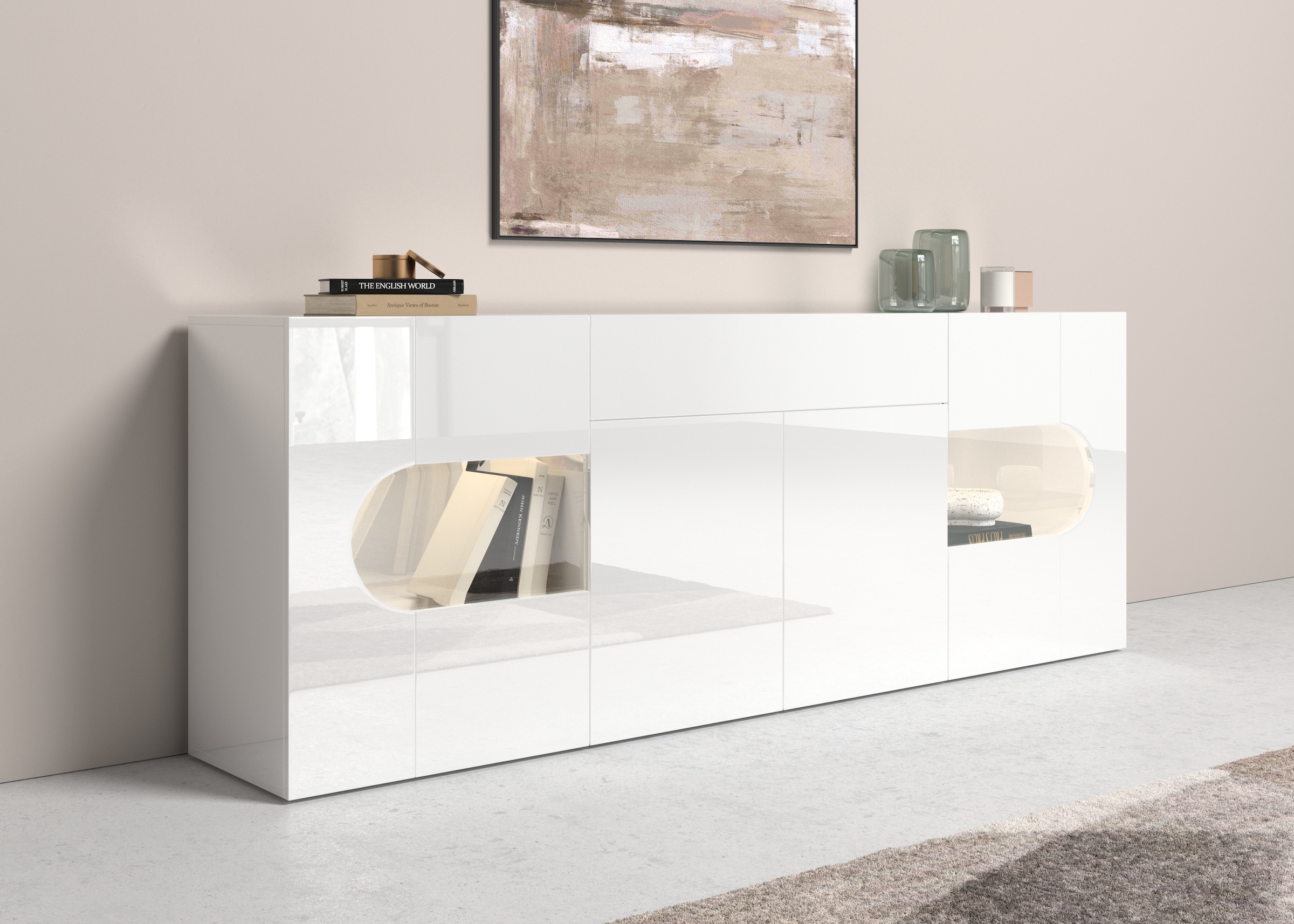 Home affaire Sideboard "Real,Vitrine,Kommode,Schrank,komplett weiß hochglan günstig online kaufen
