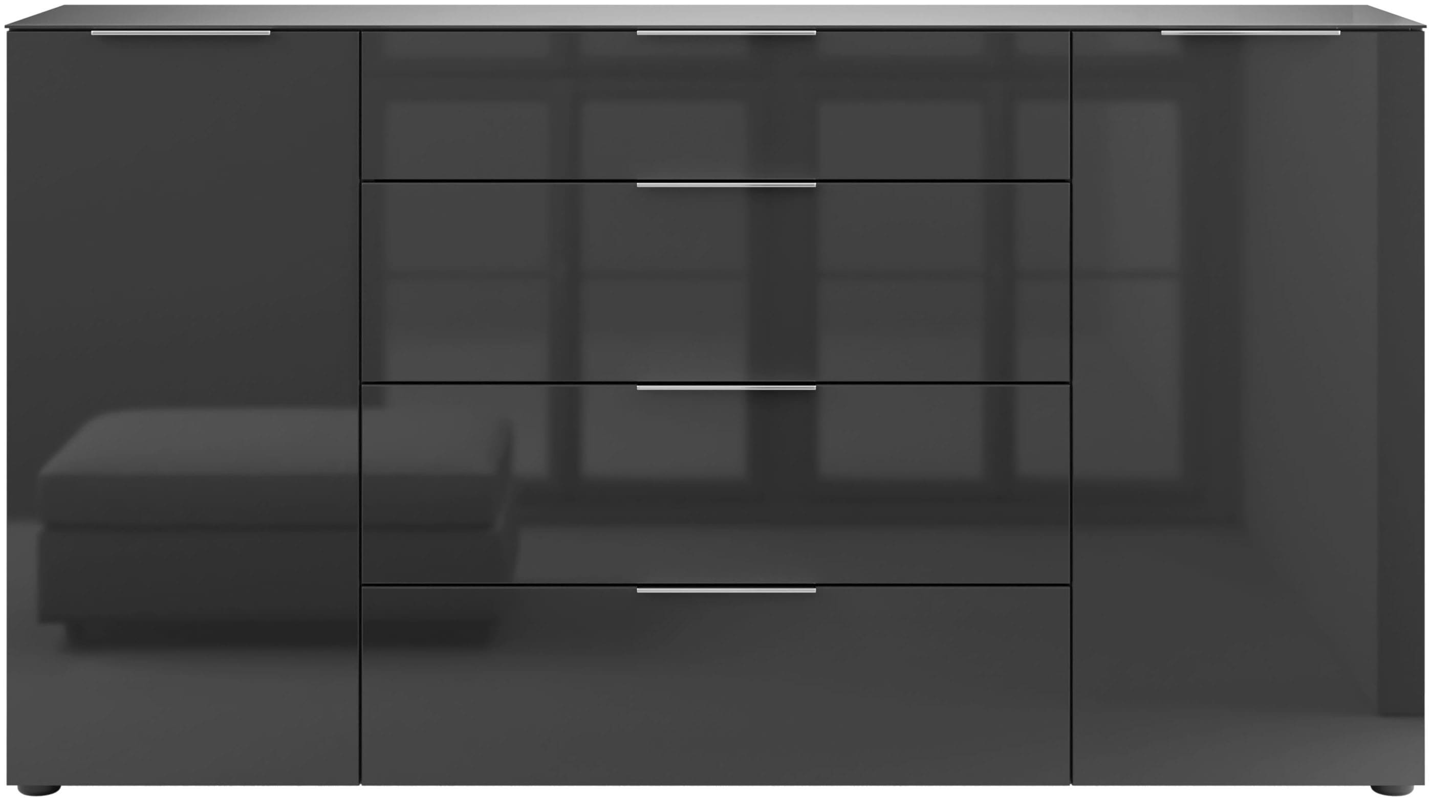 Manjana Möbel Kommode "Style" mit Glasfronten, mit Metallgriffen, melaminbeschichtet