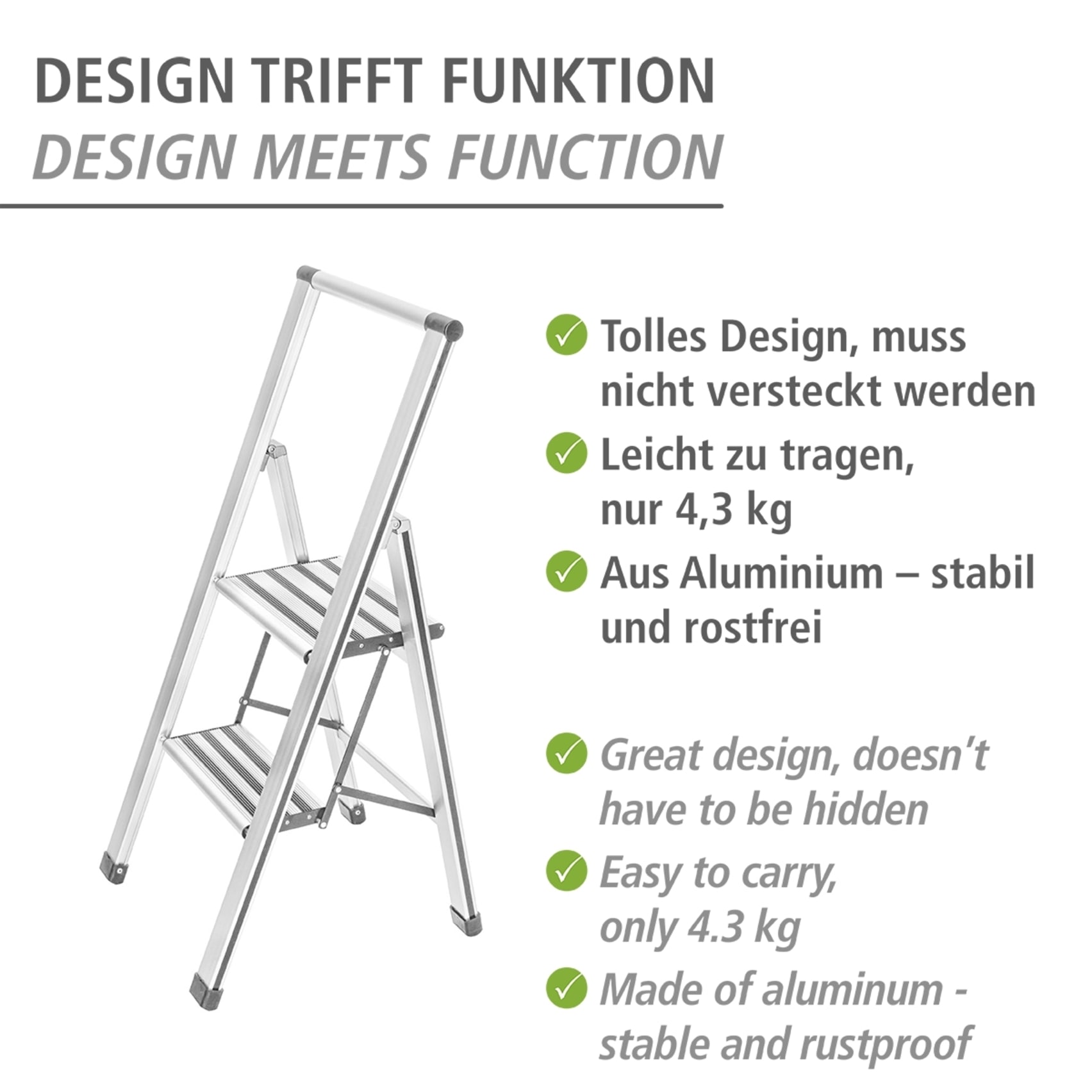WENKO Trittleiter »Modell Alu-Design«, Klapptritt Leiter, rutschsichere XXL-Stufen, klappbar, bis 150 kg