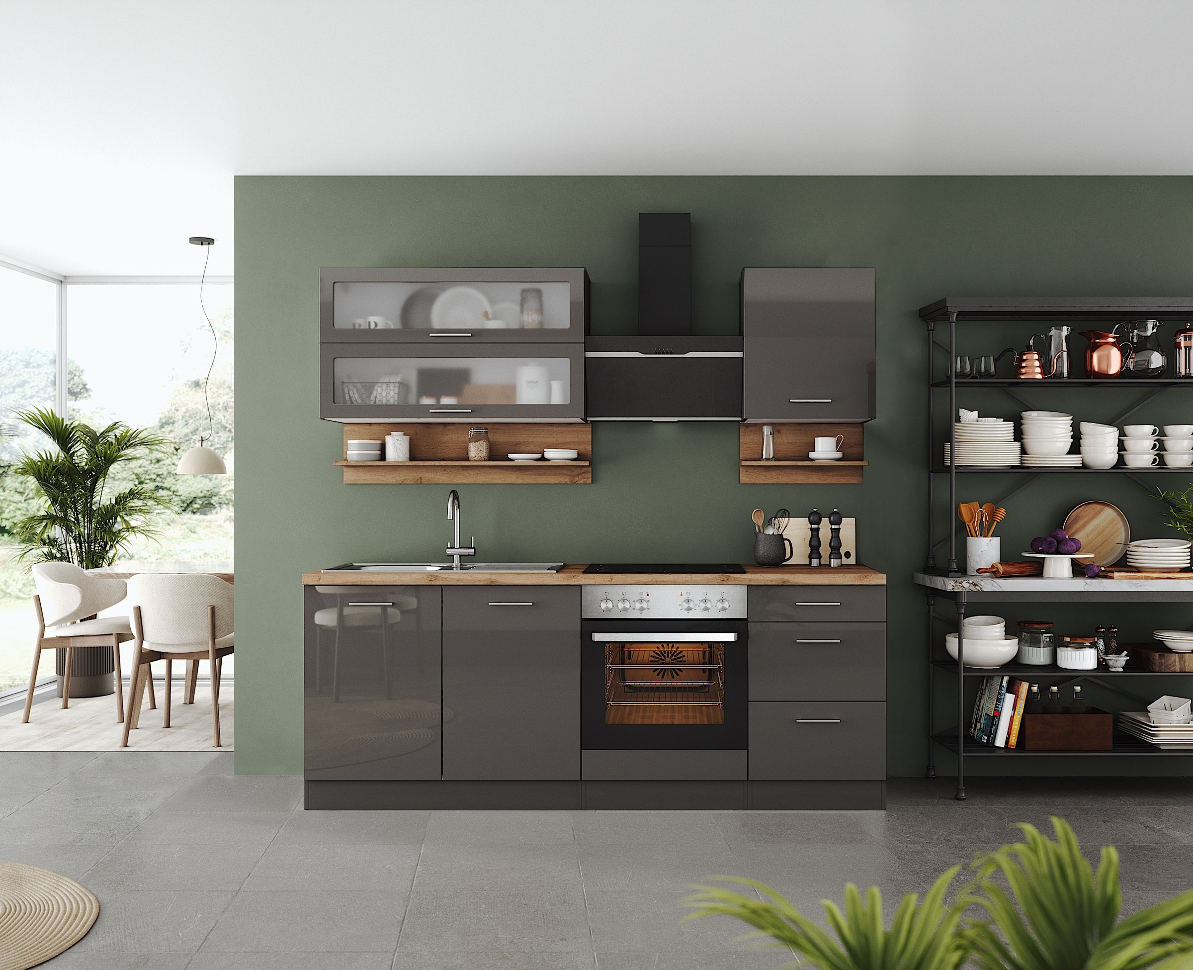 KOCHSTATION Küchenzeile "KS-Milan", 210 cm breit, robuste Metallauszüge, vi günstig online kaufen