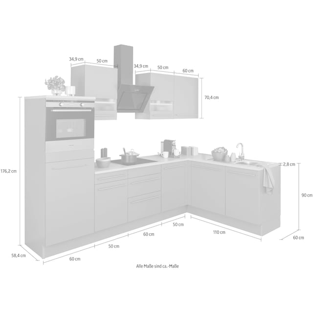 OPTIFIT Winkelküche »Bern«, Hanseatic E-Geräte, Stellbreite 285 x 175 cm,  mit Induktionskochfeld bestellen | BAUR