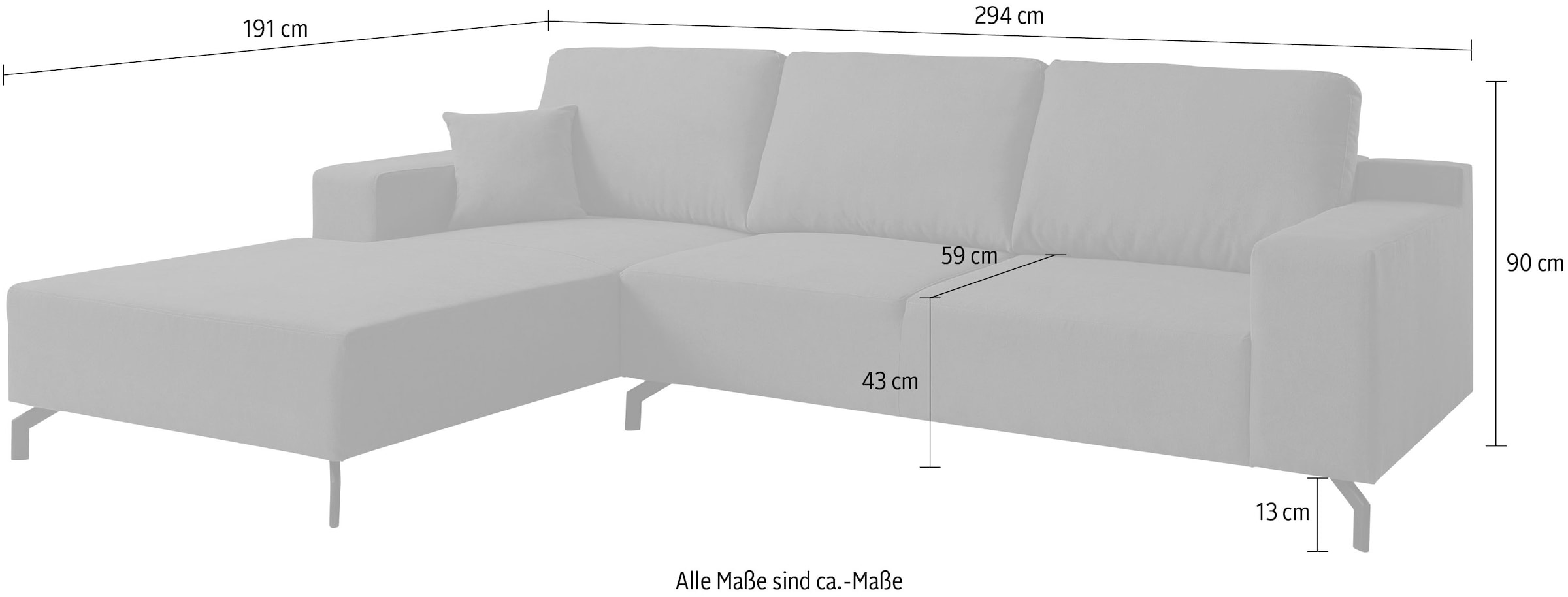 WERK2 Ecksofa »Fortuna modern und elegant, bequem, Breite 294cm, bodenfrei, L-Form« Moderne, elegante Polsterecke, Komfortpolsterung und losen Kissen.