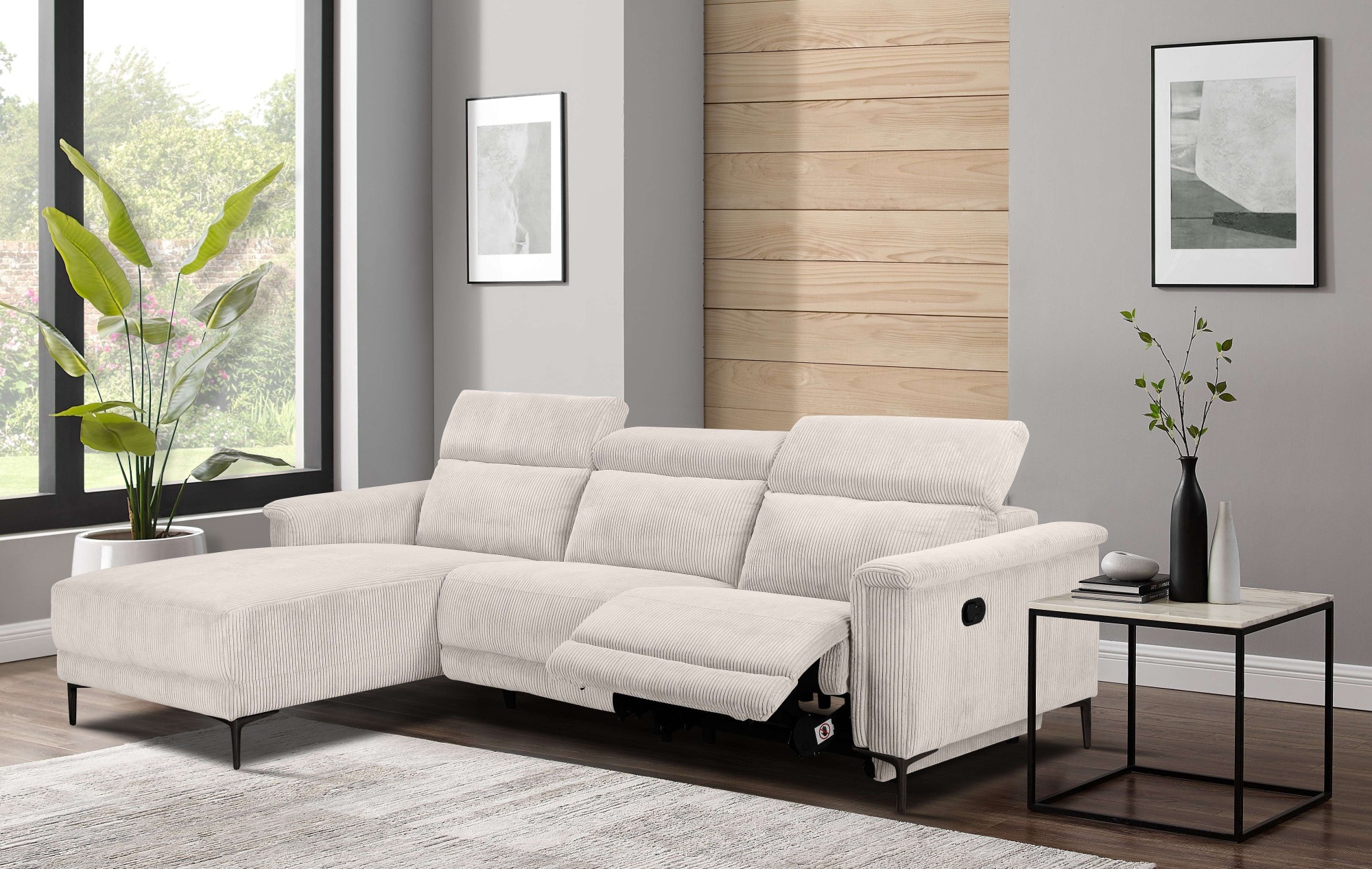 OTTO home Ecksofa "LUND Cord, L-Form, 261 cm, man. o. elektr. Relaxfunktion (mit USB-A)" mit USB A-Anschluss bei elektrischer Variante und Kopfteilverstellung