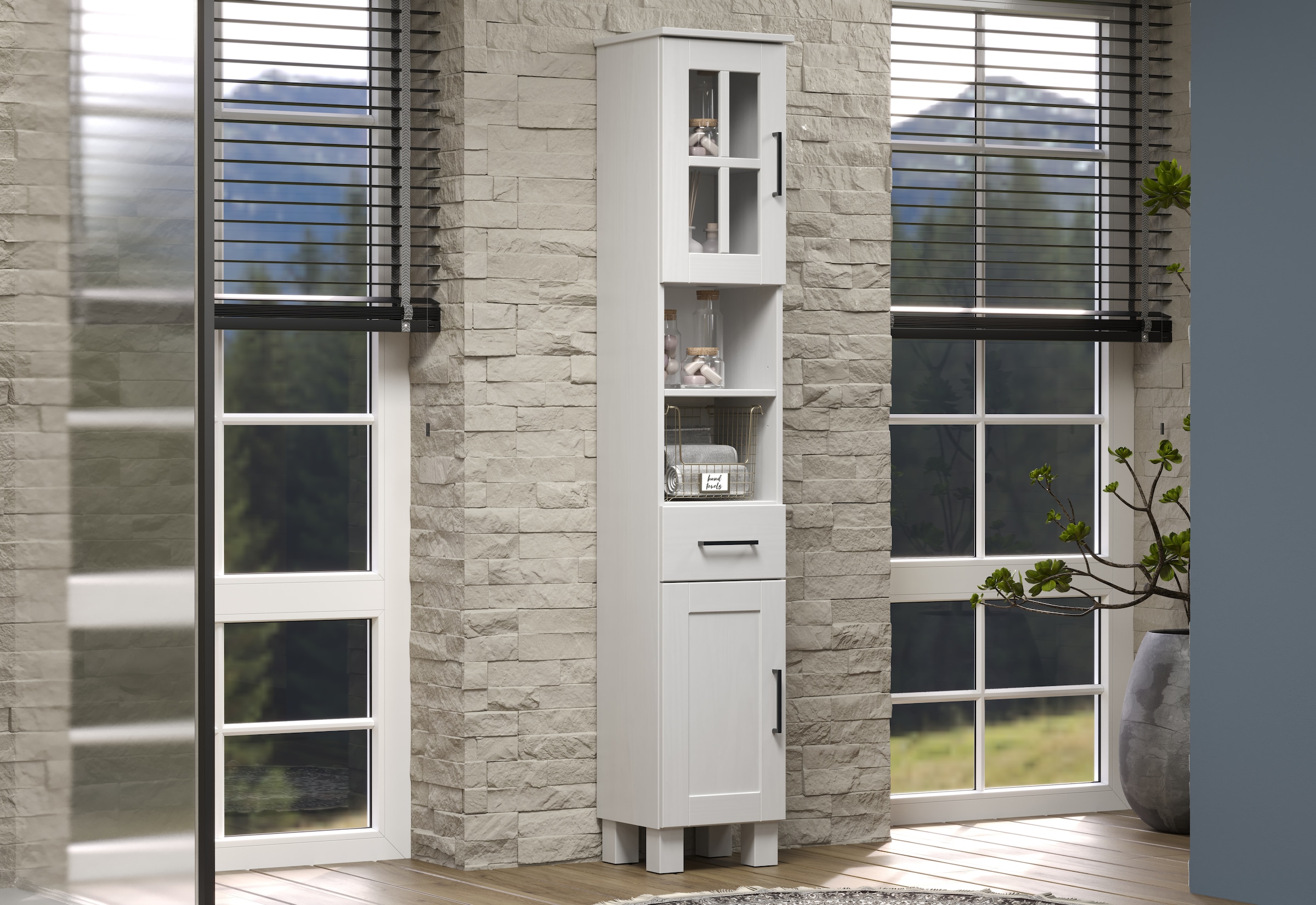 welltime Hochschrank »Ulea«, (1 St.), Badschrank aus Massivholz mit Schubkasten - Maße (B/T/H) 33/30/180 cm