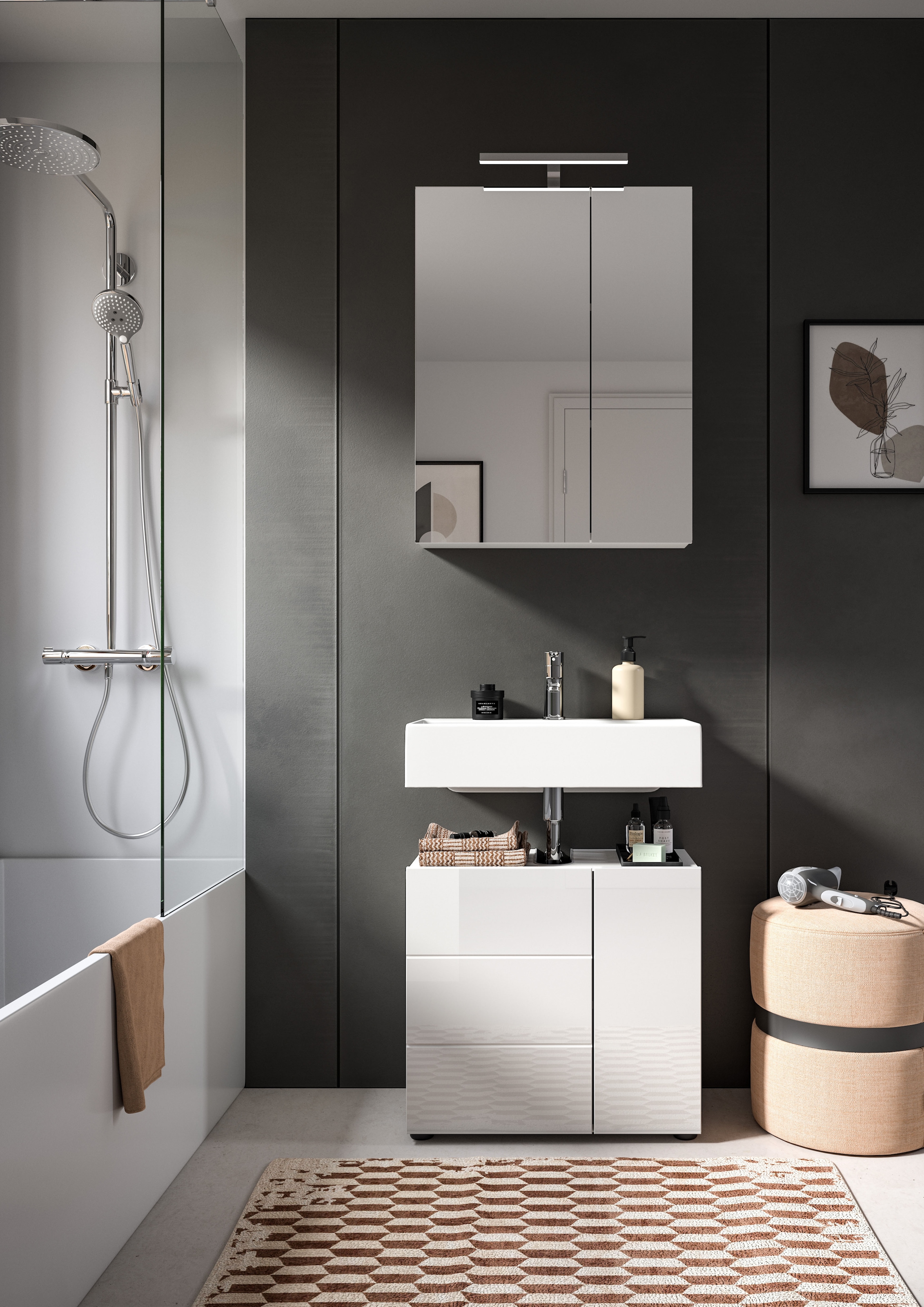 welltime Spiegelschrank »BIEL, TOPSELLER!, Breite 60 cm, 2 Türen, 2 Einlegeböden, 3 Fächer«, (1 St.), Badmöbel, Badschrank, Schrank, Wandschrank, Bad, Badezimmer