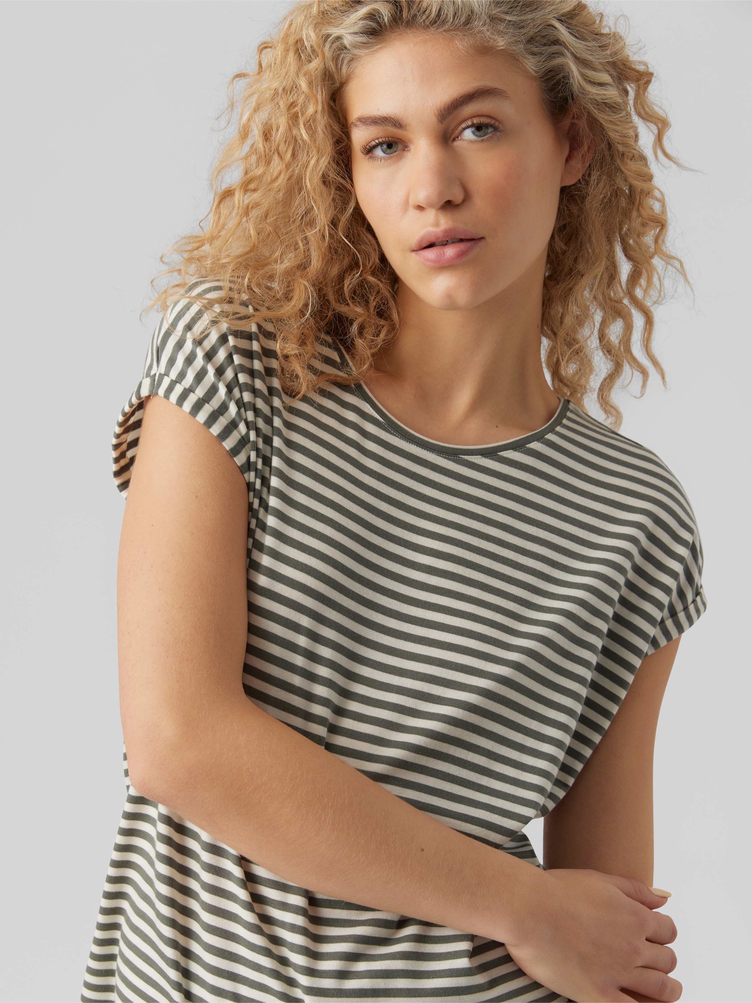 Vero Moda Rundhalsshirt "VMAVA PLAIN SS TOP STRIPE GA JRS NOOS" Materialmix günstig online kaufen