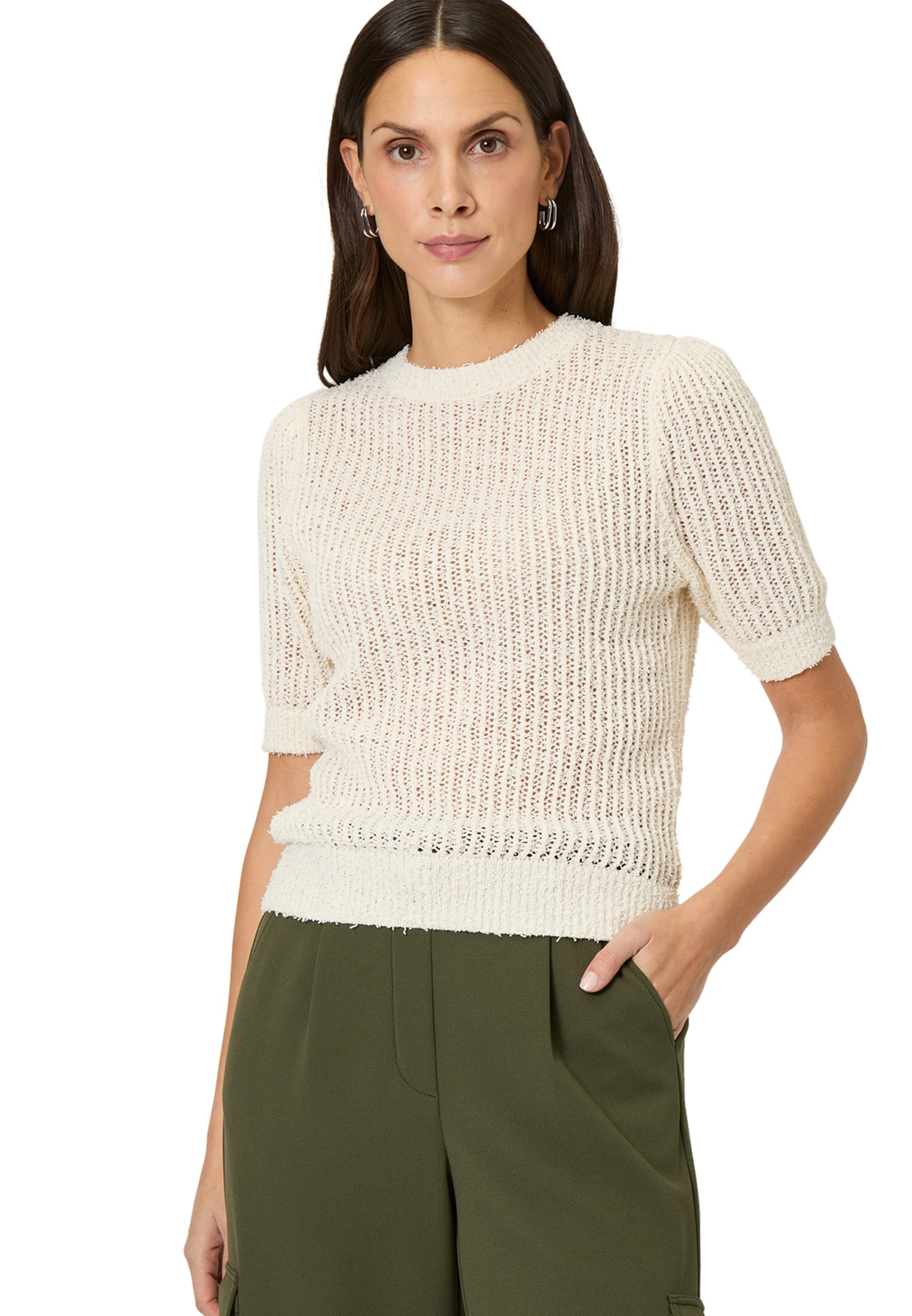 Zero Kurzarmshirt "zero Damen Strickshirt 3/4 Arm Lochstrick", (1 tlg.), st günstig online kaufen