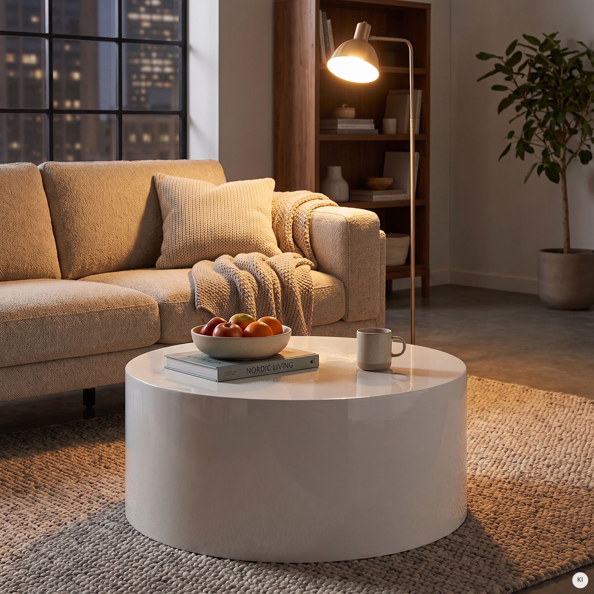 SalesFever Couchtisch "Design-Couchtisch Hochglanz weiß, Ø 60 cm" Moderner Wohnzimmertisch aus Holz Hochglanz lackiert