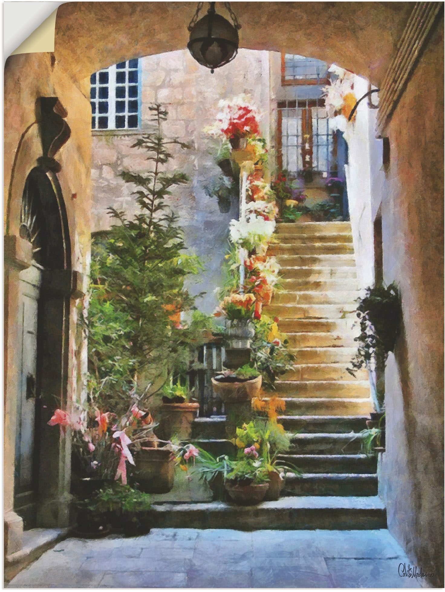 Artland Wandbild »Treppe mit Blumen«, Elemente der Architektur, (1 St.), als Leinwandbild, Wandaufkleber in verschied. Größen