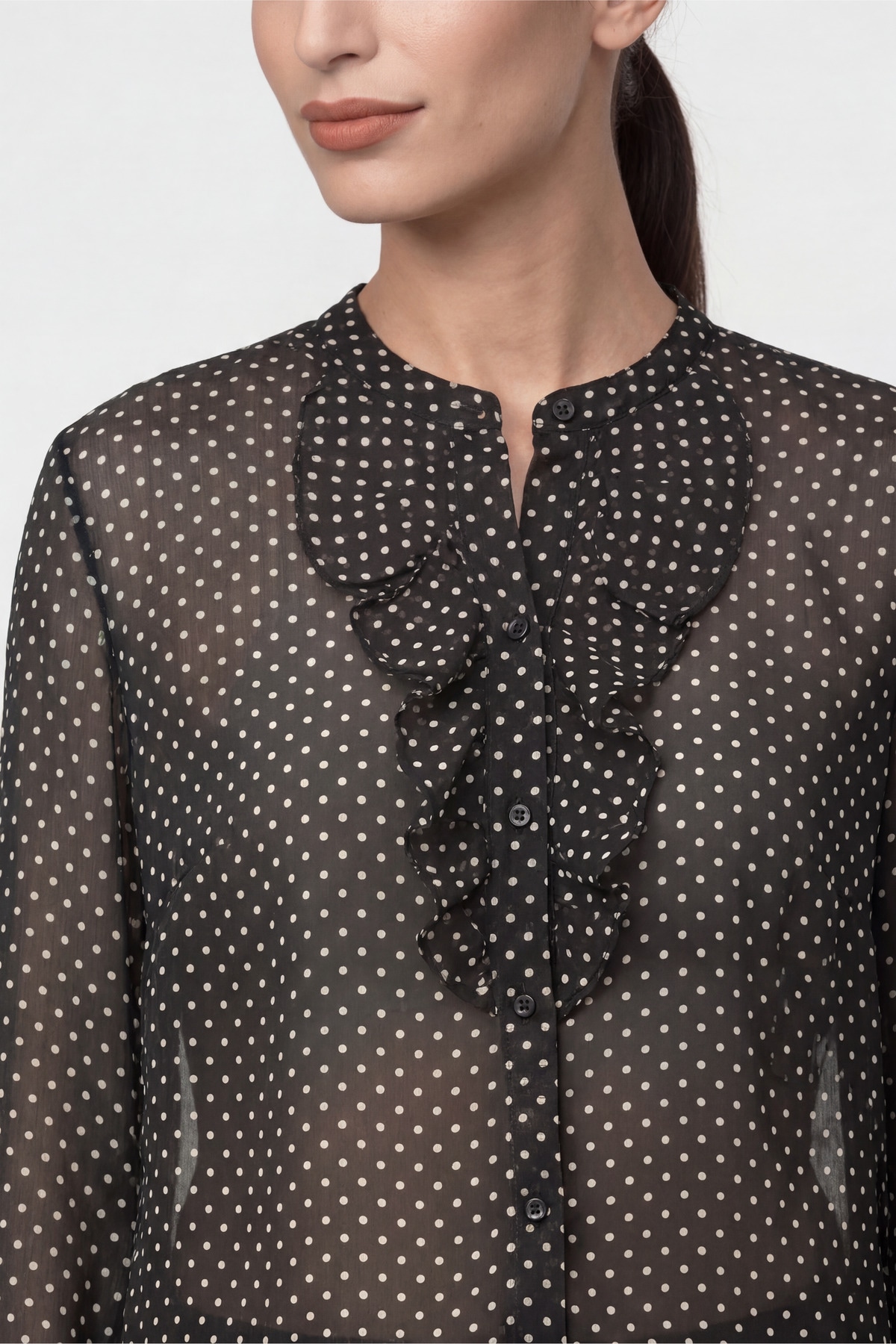 Monari Langarmbluse »Bluse Punktedruck allover« Regular fit mit Volants