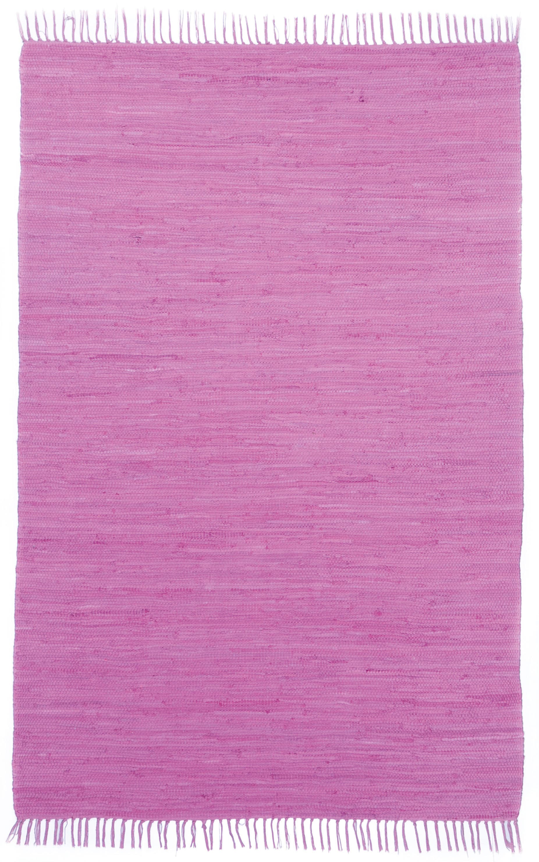 Thumbnail - my home Teppich "Cadis" rechteckig 5 mm Höhe Wendeteppich, mit Fransen, Uni Farben, handgewebt, reine Baumwolle