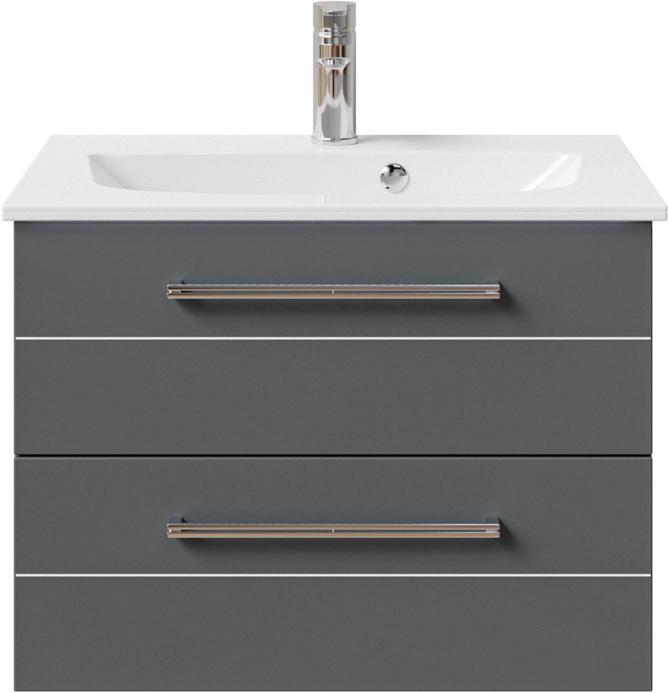 Saphir Waschtisch »Serie 6025 Mineralmarmor-Waschtisch mit Unterschrank, 67 cm breit«, Waschplatz mit 2 Schubladen, hängend, verschiedene Ausführungen