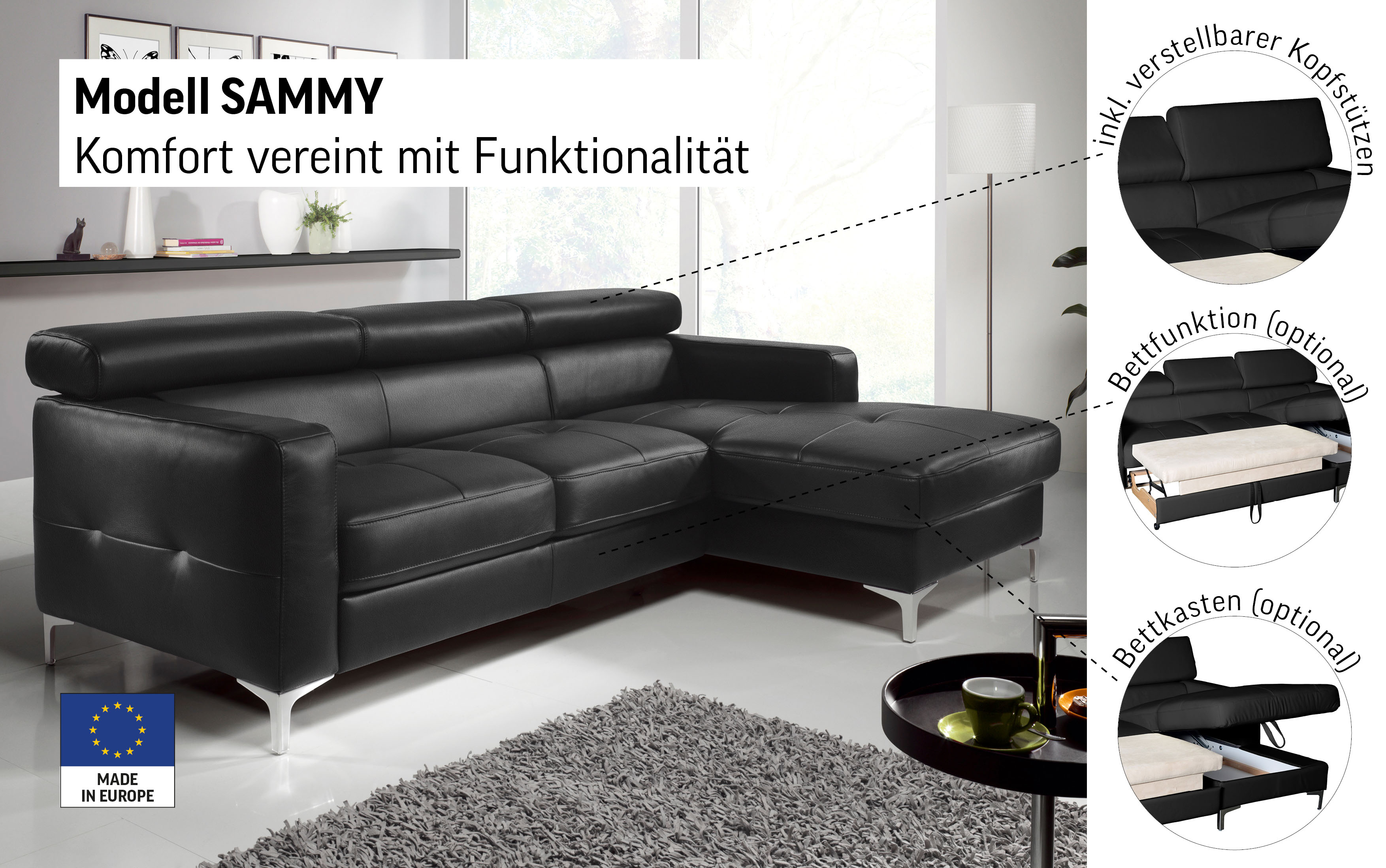 Thumbnail - COTTA Ecksofa "Sammy L-Form", mit Kopfteilverstellung, wahlweise mit Bettfunktion & Bettkasten