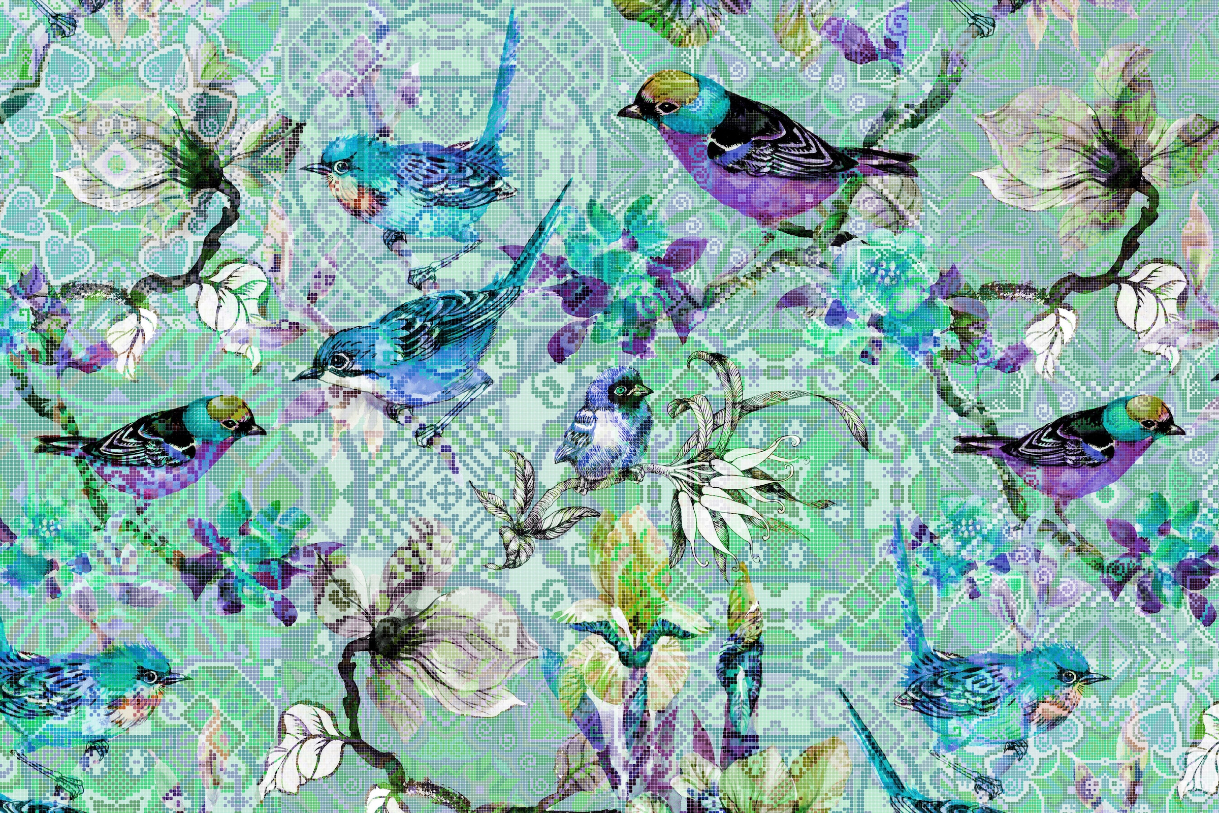 A.S. Création Leinwandbild »mosaic birds 3«, Kunst-Vögel-Kinder, (1 St.), Mosaik Keilrahmen Floral Blumen Vögel Leinwand-Bild Wohnzimmer modern