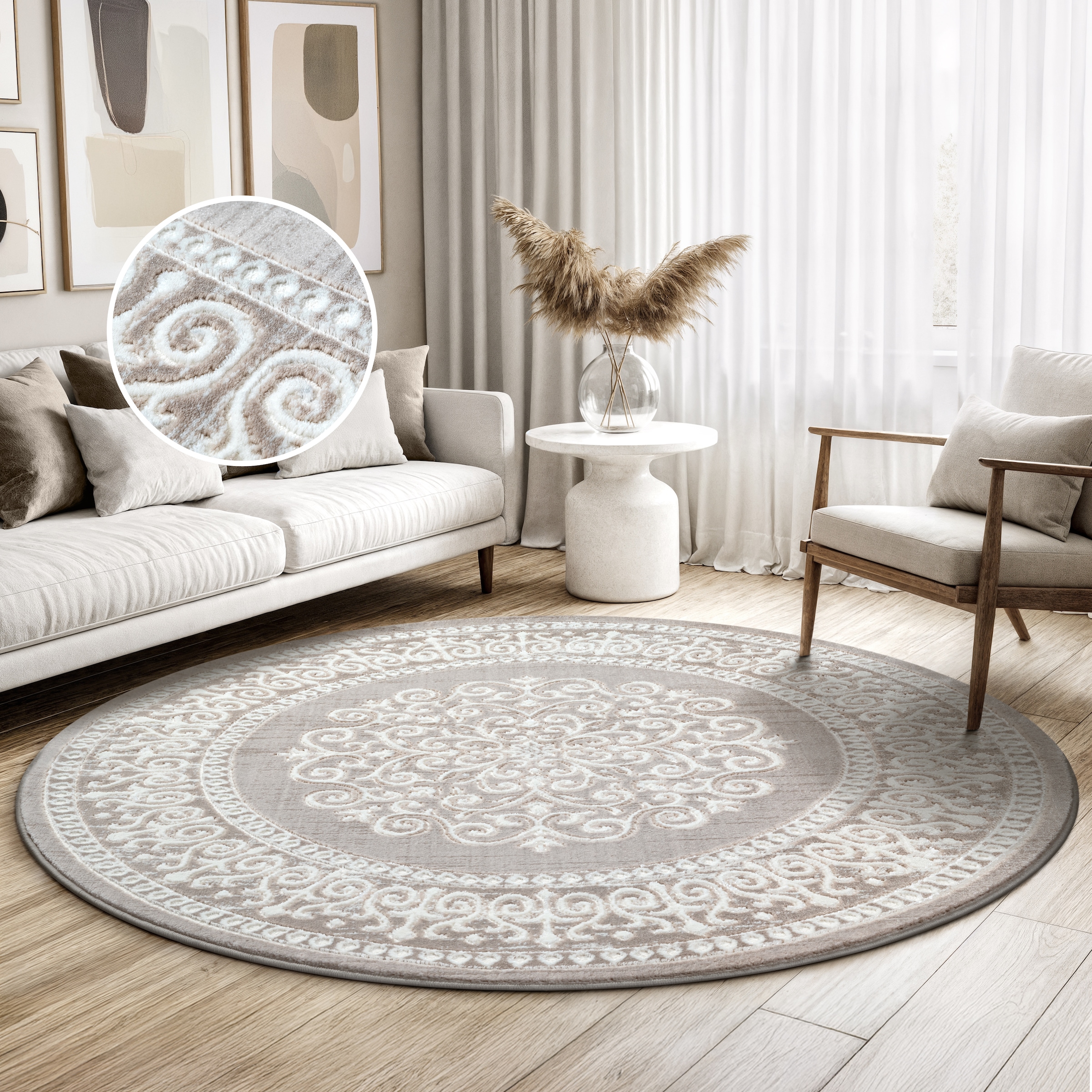Sanat Teppich "Harmony 3204, auch als Läufer und rund" rund 12 mm Höhe Wohnzimmer, Kurzflor, modern, Orient Optik, Schlafzimmer