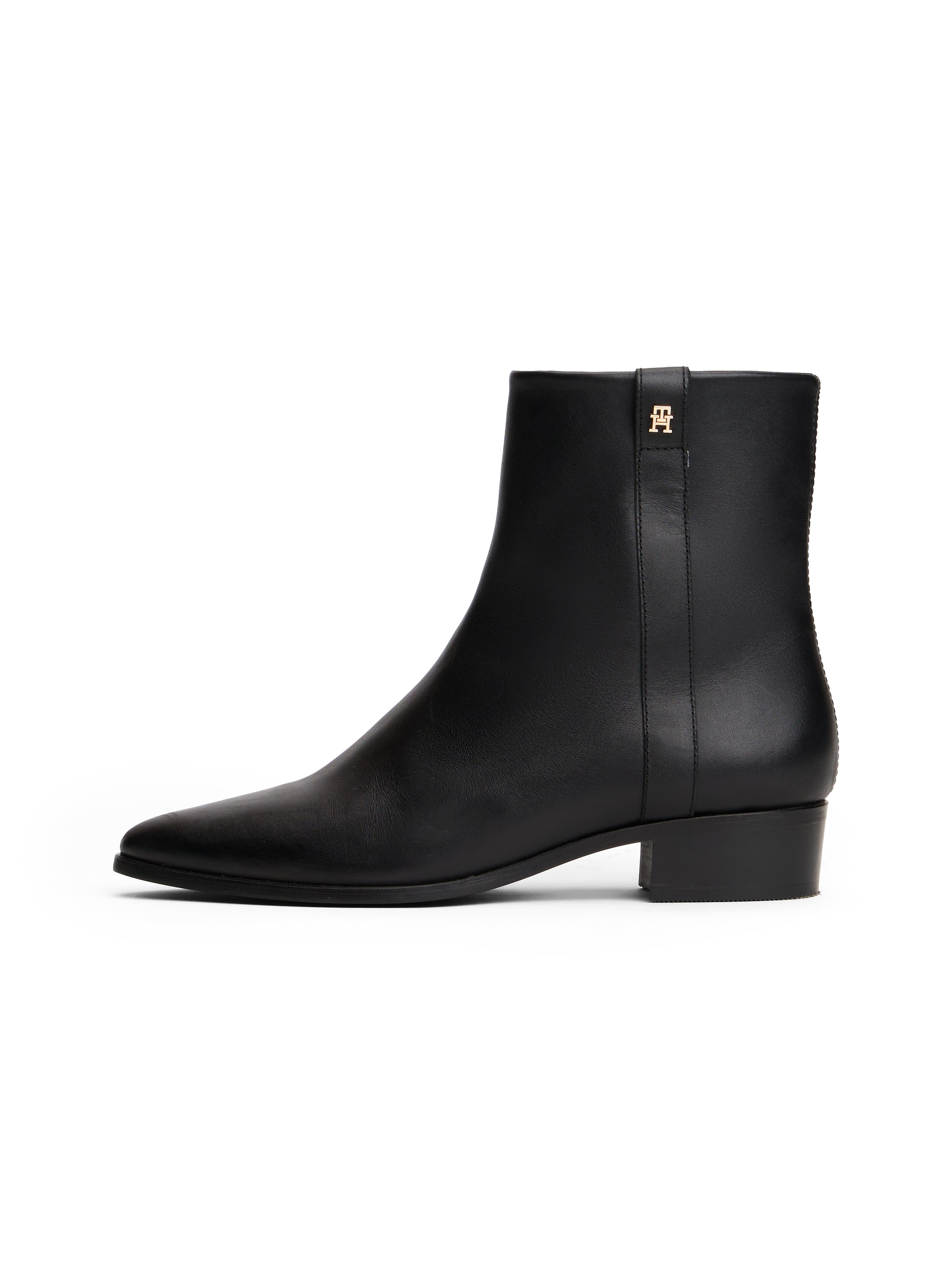 Tommy Hilfiger Stiefelette »TH LEATHER POINTY ZIP BOOTIE«, Blcokabsatz, Businessschuh, Westernstiefelette in spitzer Form