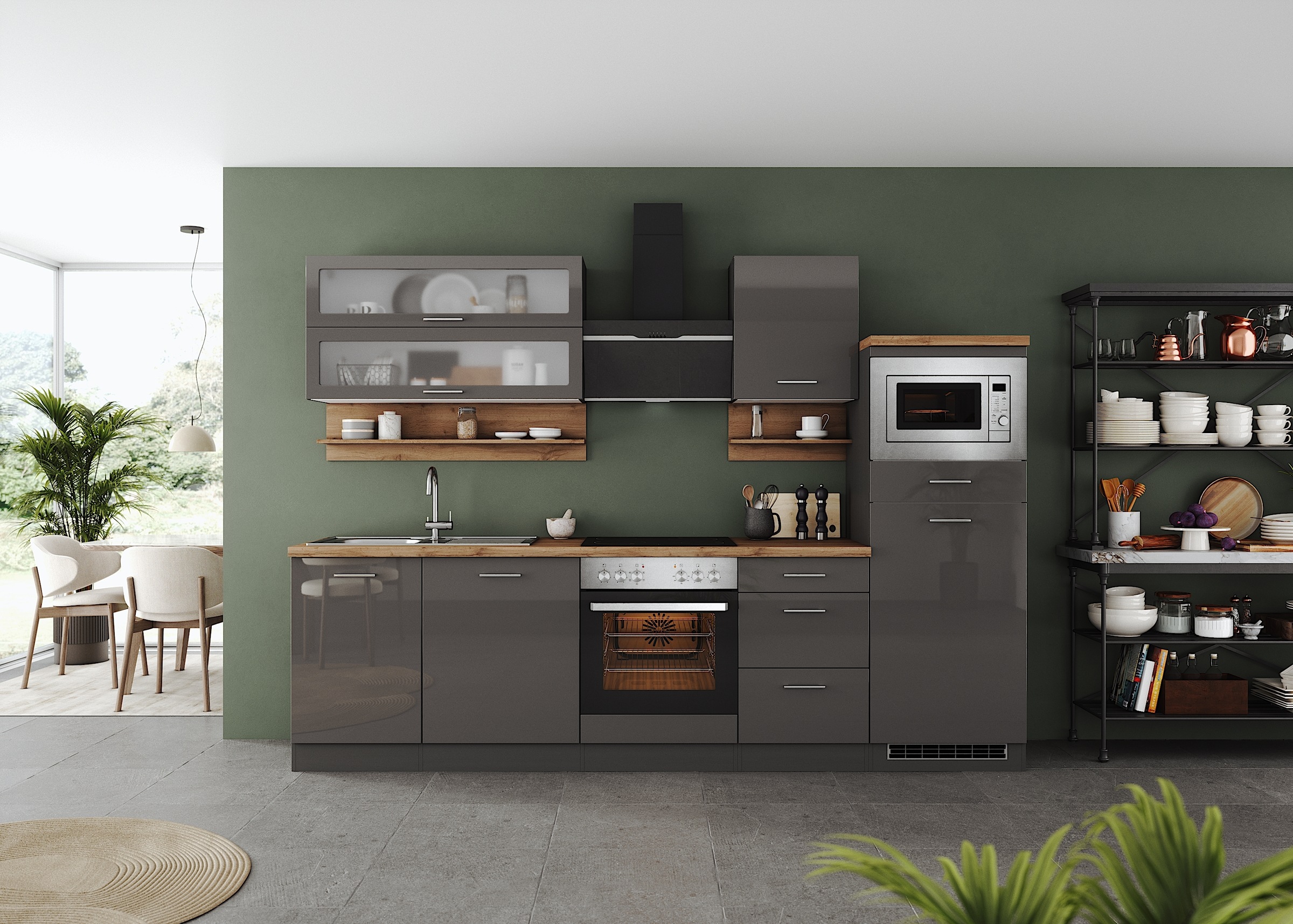 KOCHSTATION Küchenzeile "KS-Milan", 280 cm breit, robuste Metallauszüge, vi günstig online kaufen