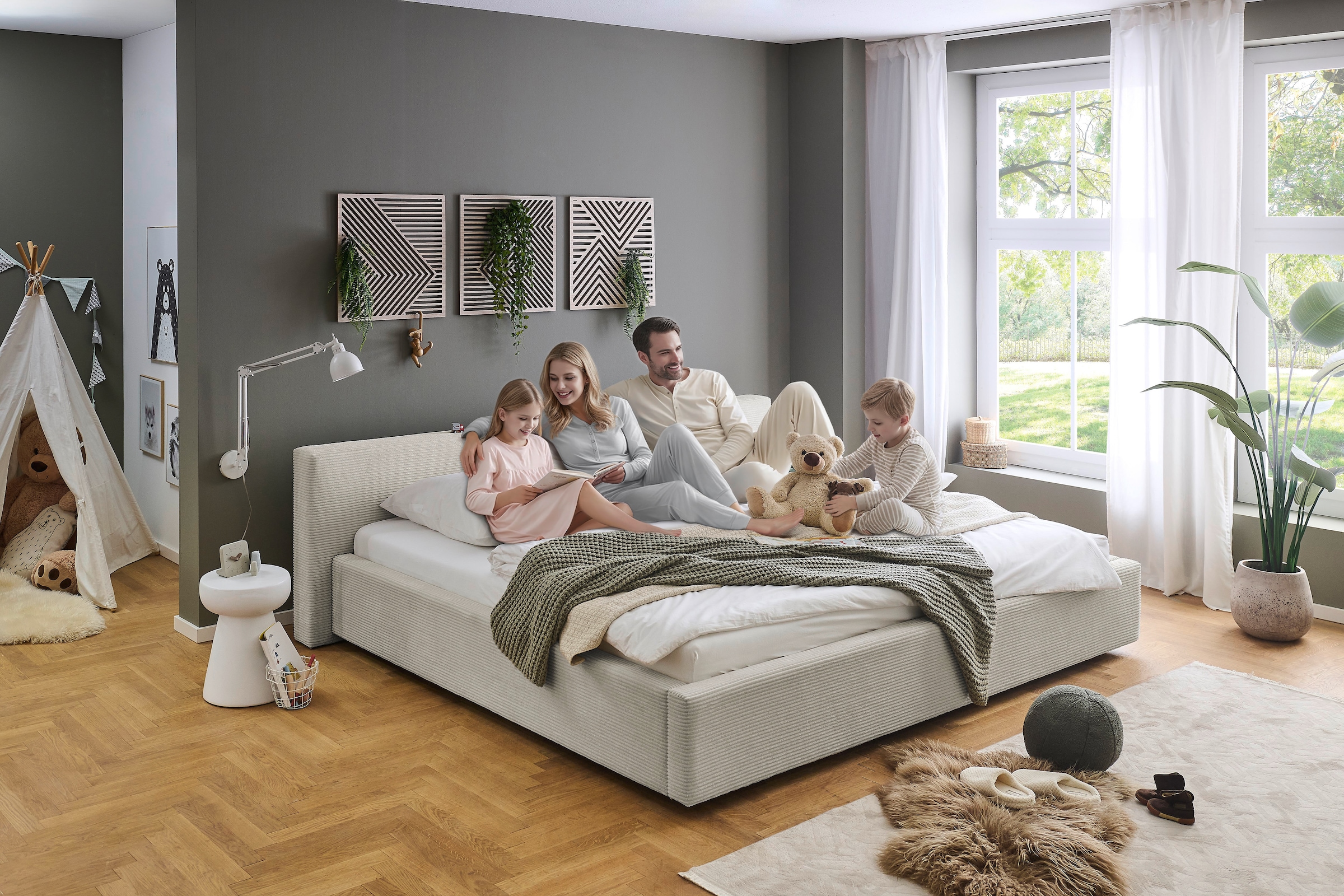 meise.möbel Polsterbett »CUBE in Cord, Familienbett 240x200cm, wahlweise mit Lattenrost« verschiedene Farben erhältlich