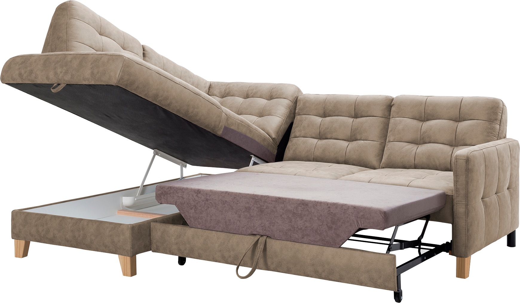 exxpo - sofa fashion Ecksofa »Elio, kompakt und komfortabel, bequem, zeitloses Design, L-Form«, wahlweise mit Bettfunktion und Bettkasten