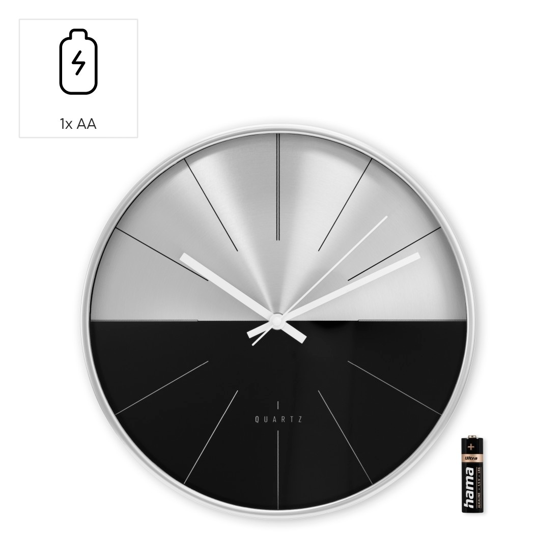 Hama Wanduhr »Uhr "Sizilien, Ø 30 cm, ohne Ticken, Schwarz/Silber«, geräuscharm