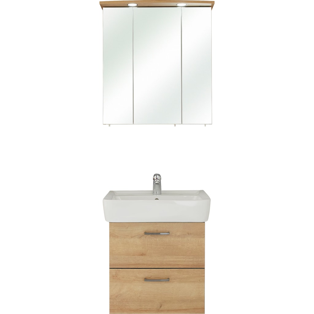 Saphir Badmöbel-Set »Quickset 919 2-teilig, Keramik-Waschtisch mit LED-Spiegelschrank«, (2 St.), Waschplatz 65 cm breit, inkl. Türdämpfer, 3 Türen, 1 Klappe