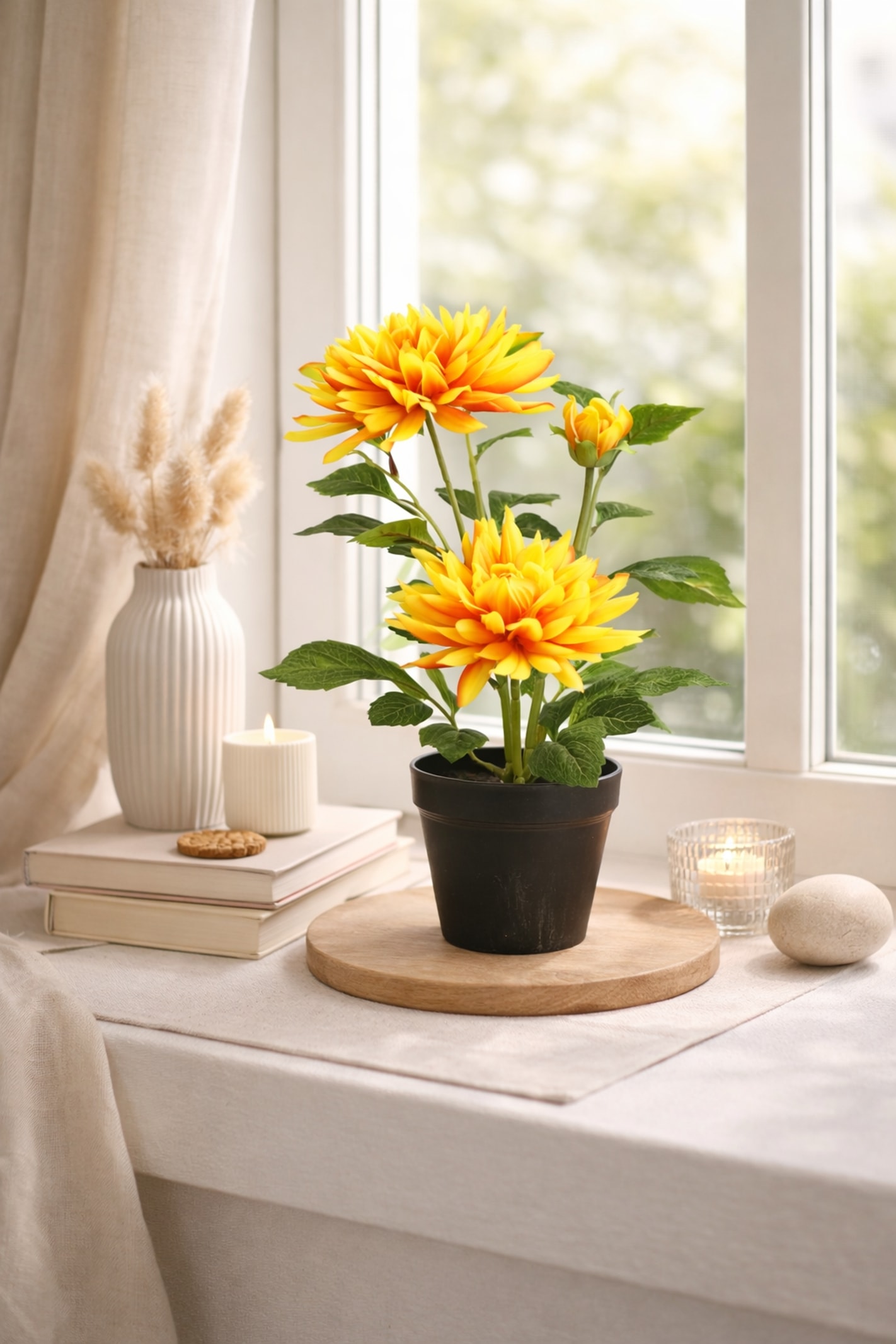 I.GE.A. Kunstblume »Chrysantheme im Topf 40cm« Kunstpflanze Pflanze Blume künstlich Deko Herbstdeko Seidenblume