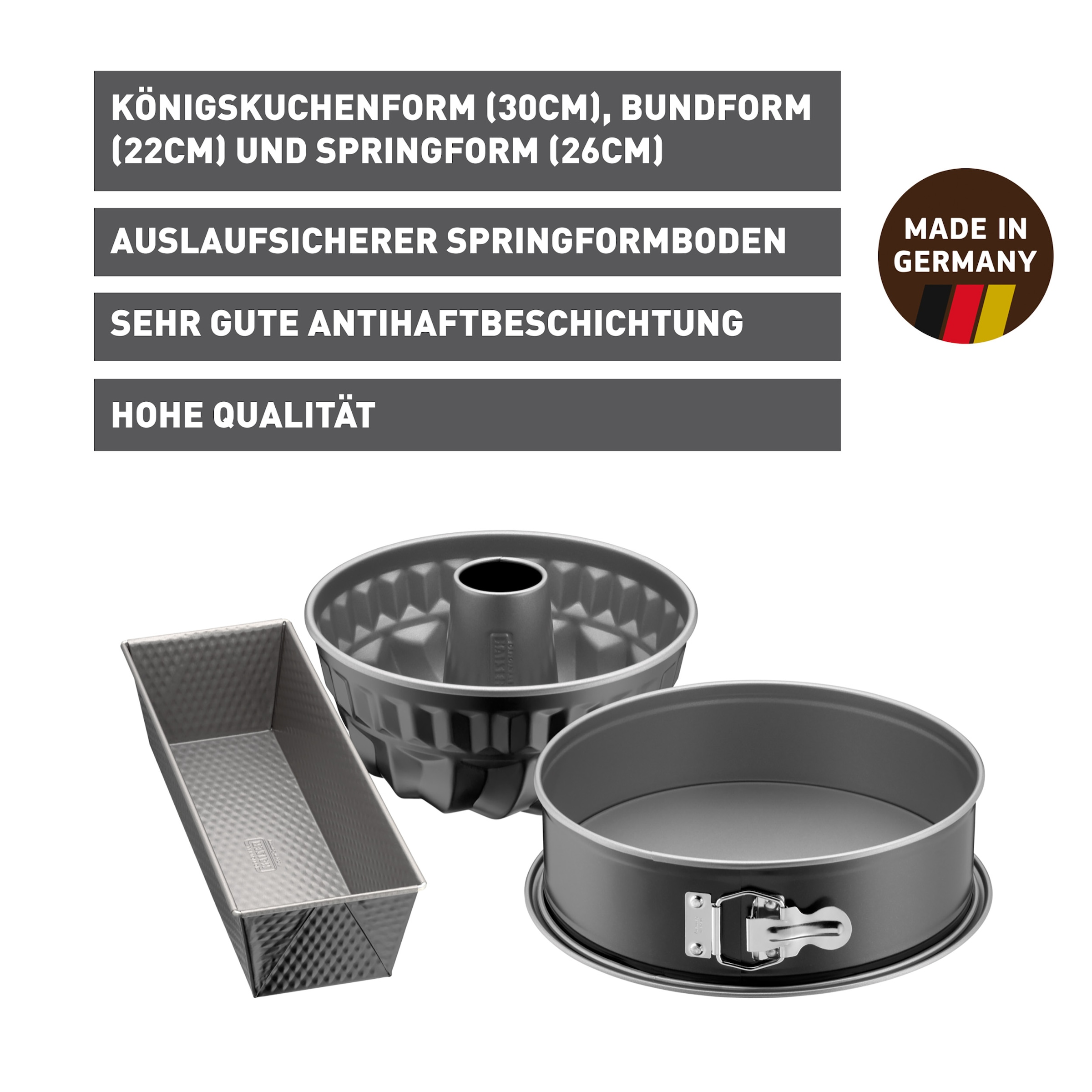 Kaiser Backformen Backform »Inspiration«, (Set, 4 St.), Springform, Königskuchenform, Gugelhupf Backform, antihaftbeschichtet