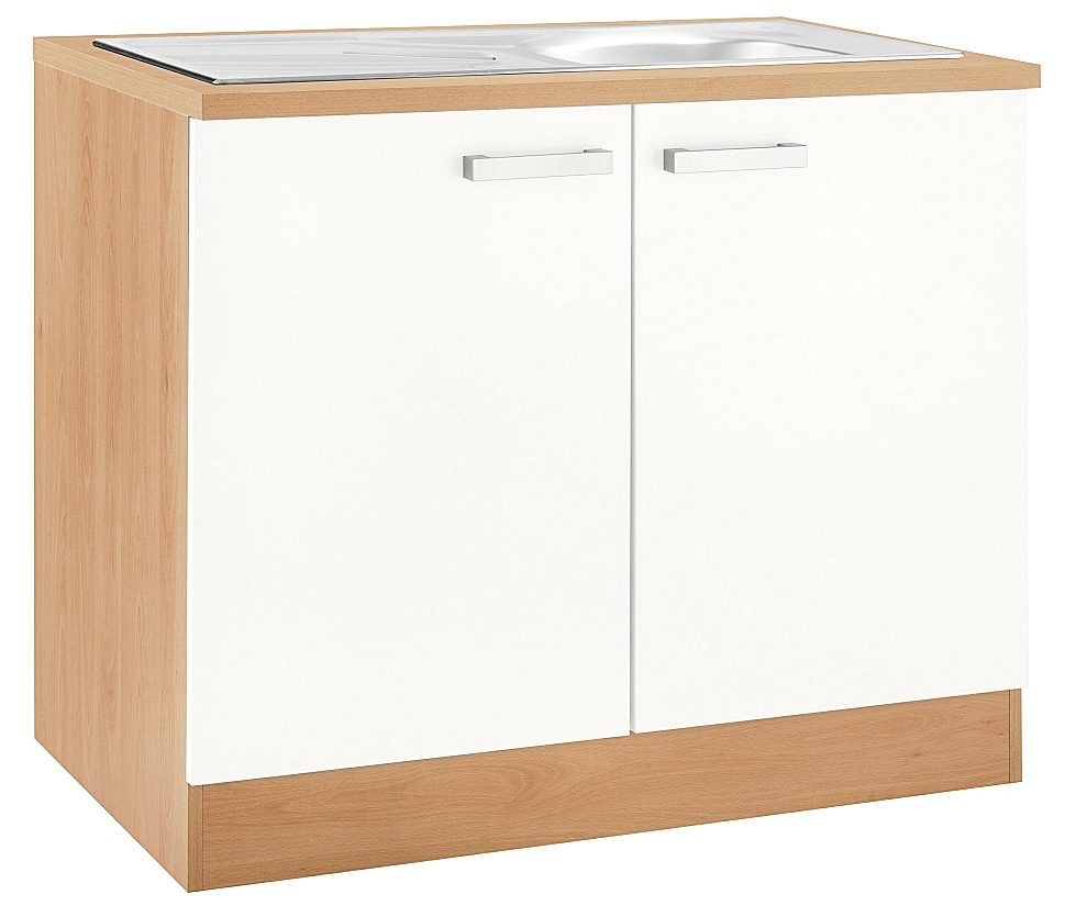 OPTIFIT Spülenschrank "Odense", 100 cm breit, mit 2 Türen, inkl. Einbauspüle aus Edelstahl