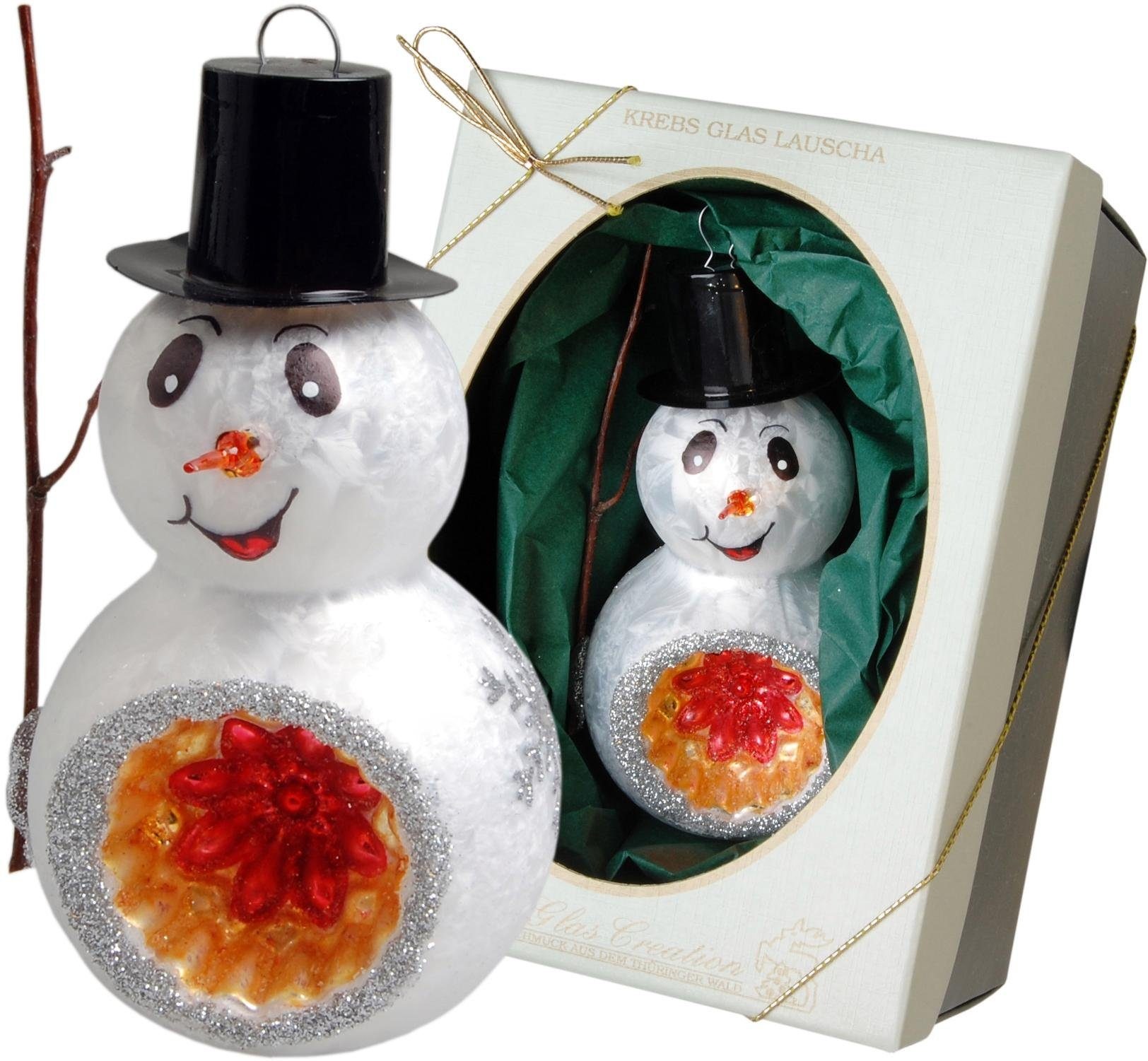 Krebs Glas Lauscha Christbaumschmuck »Schneemann im Reflex-Stil, Weihnachtsdeko, Christbaumschmuck«, (1 tlg.), mundgeblasen