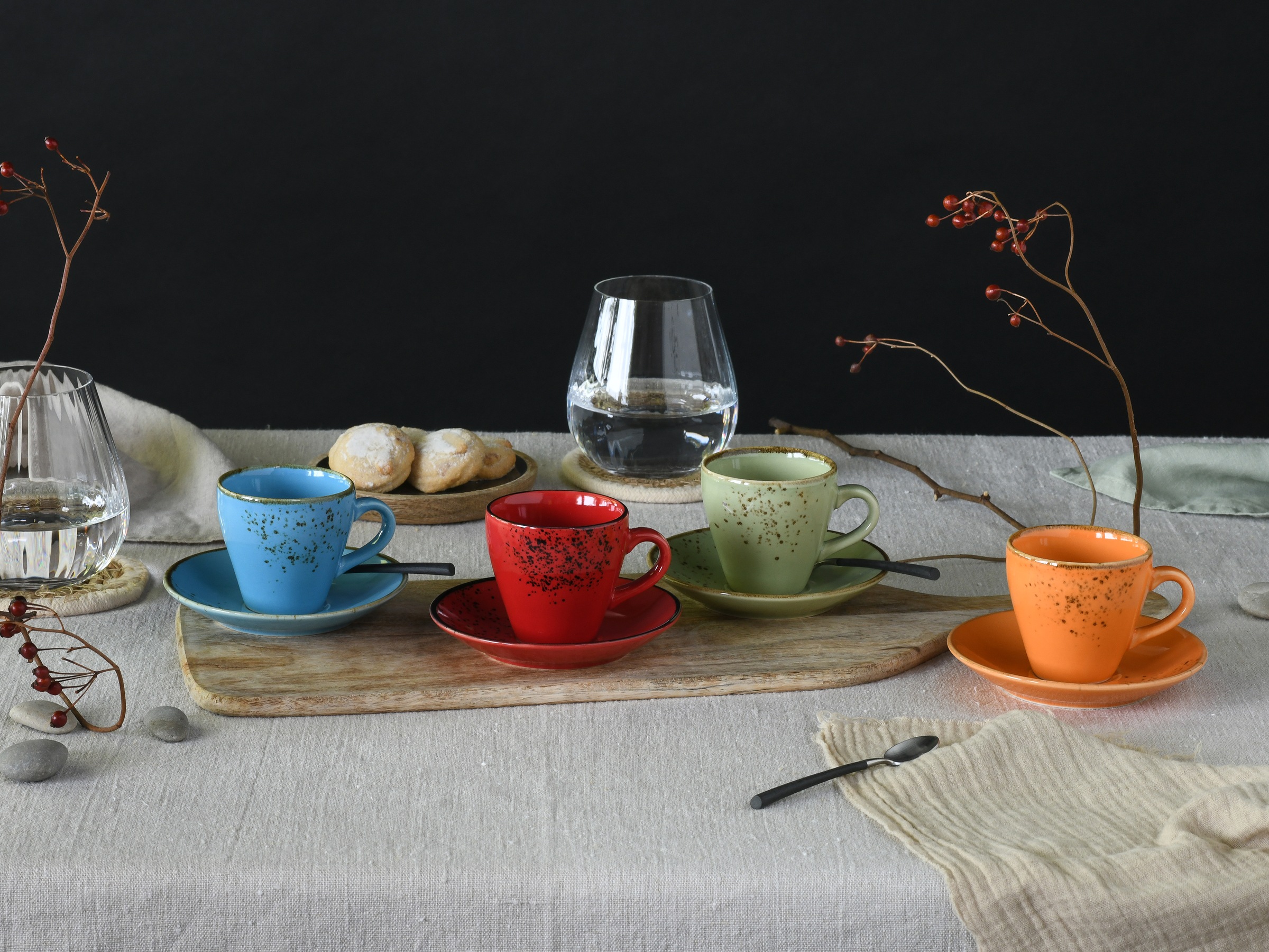 CreaTable Espressotasse »Nature Collection Mediterran, Espresso-Set, 8-tlg.« Handwerklicher Look, Vintage