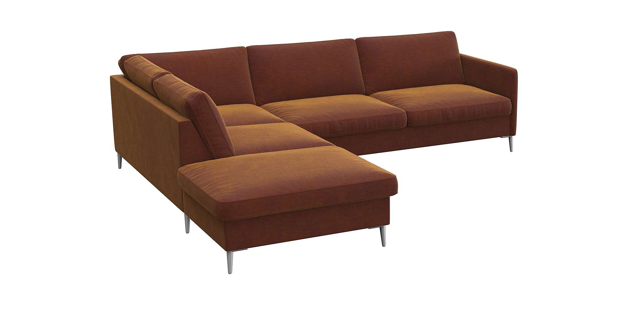 FLEXLUX Ecksofa »Fiore, L-Form« schmale Armlehnen, Kaltschaum, Füße Alu