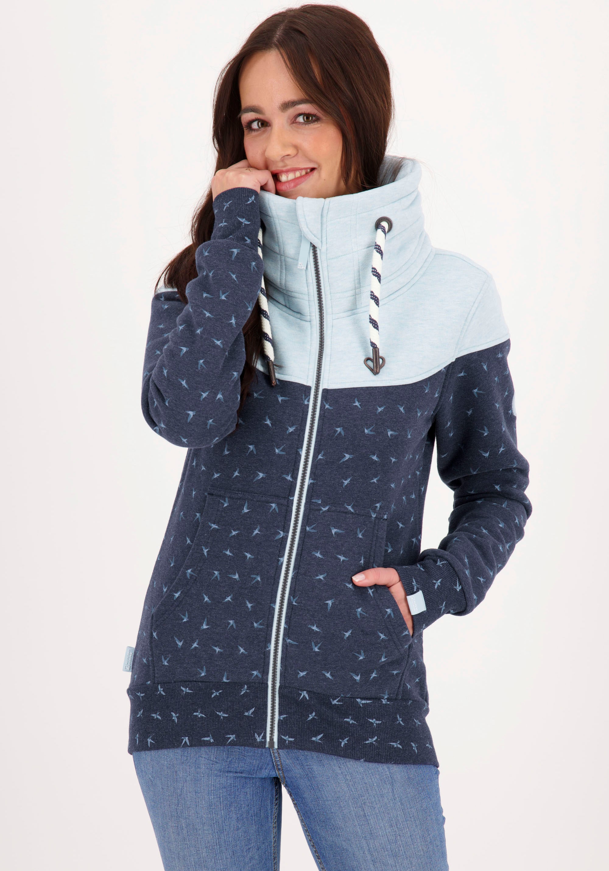 Alife & Kickin Sweatjacke „ValinaAK A“, sportive Jacke mit hohem extradicken Stehkragen& dicken Kordeln