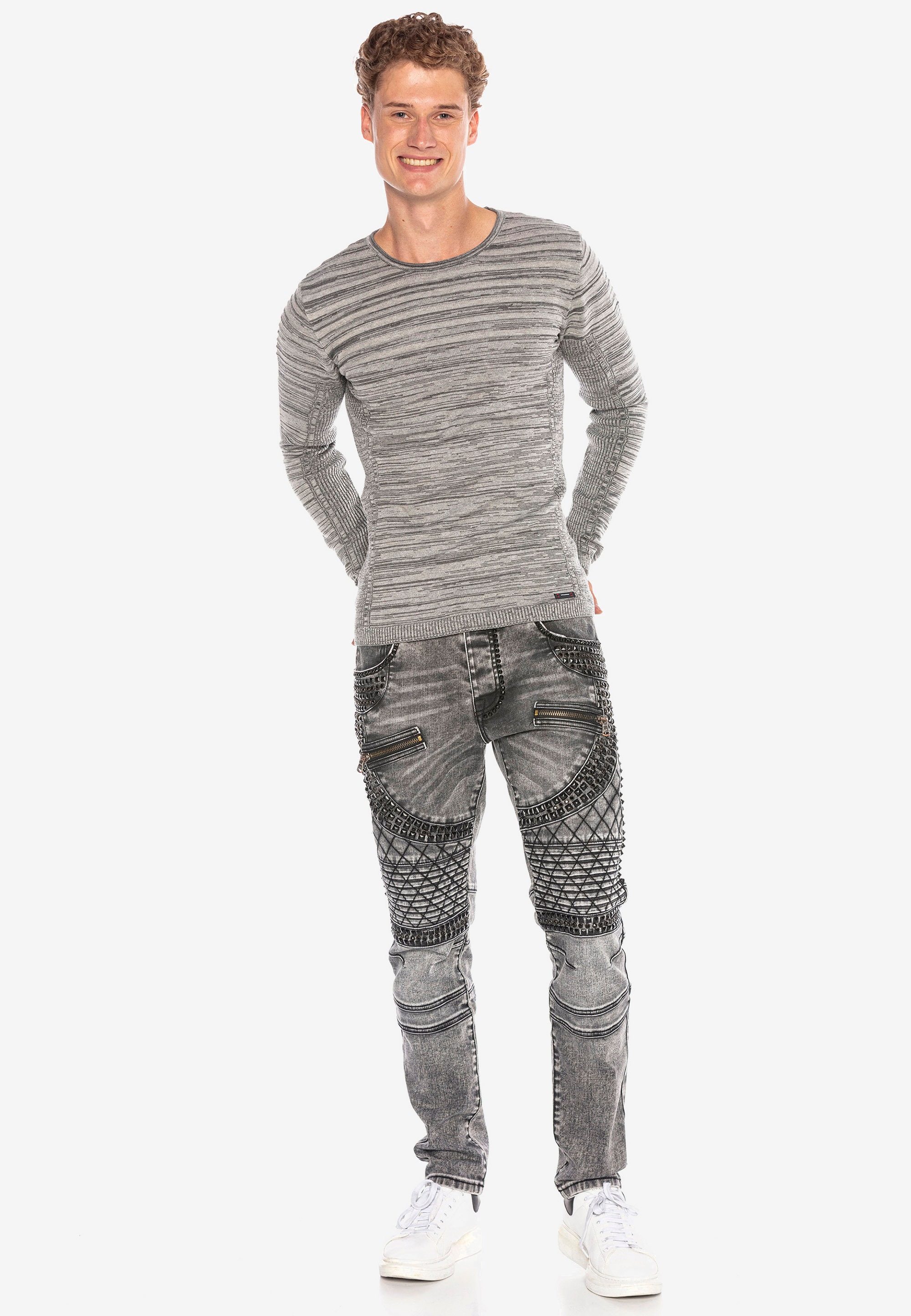 Cipo & Baxx Langarmshirt, mit meliertem Streifenmuster