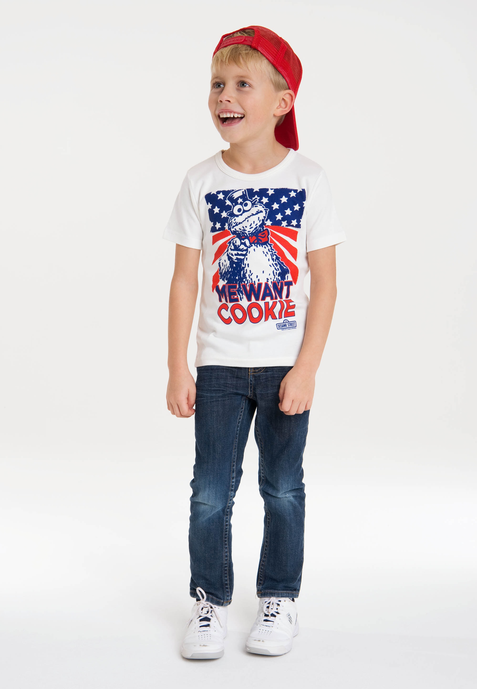 T-Shirt | Want mit - kaufen LOGOSHIRT Cookie«, Krümelmonster-Frontdruck BAUR Monster coolem »Cookie Me