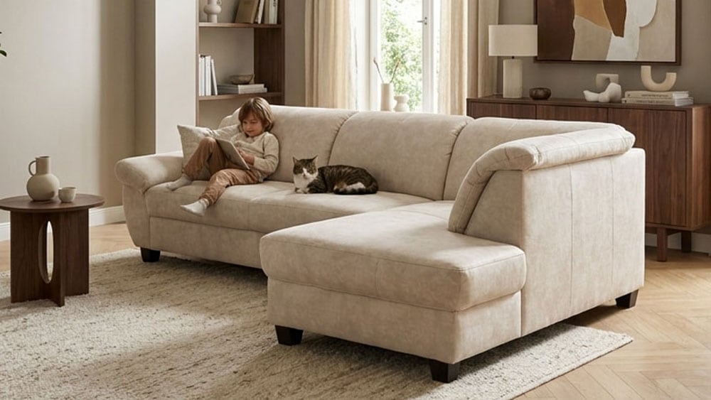 OTTO home Ecksofa "Sillkeborg 254 x 186 cm, formschönes Sofa mit dunklen Füßen" aus haustierfreundlichem Pet Friendly Bezug