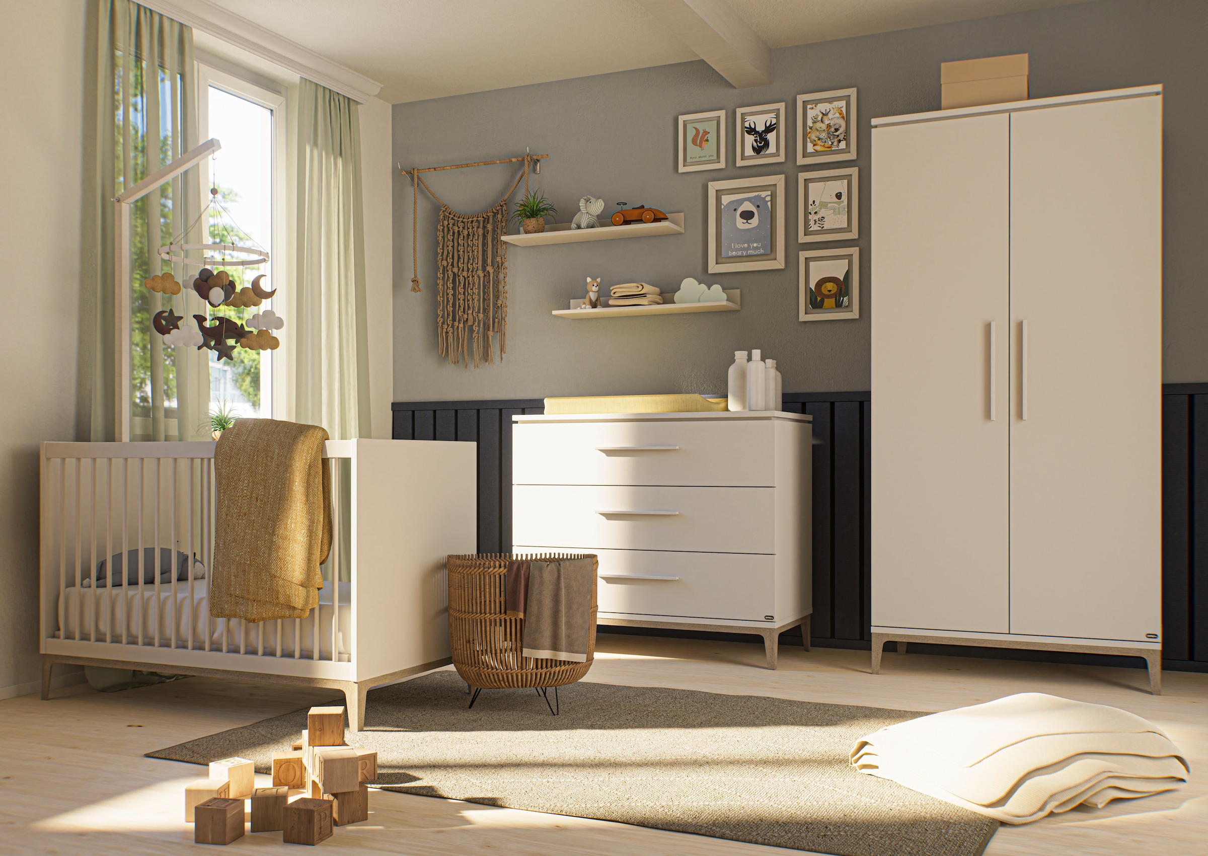 PAIDI Kleiderschrank »CUTIE LEA in Weiß, verschiedene Größen, Türen mit Soft-Close-Funktion« B/H/T ca. 95-131/200/52cm, mit 2 oder 3 Türen, Off-White,  stabiler Drehtürenschrank aus Holz, mit Kleiderstangen & Einlegeböden